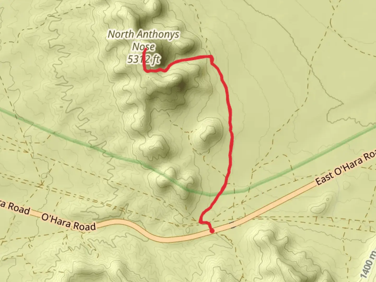 An image depicting the trail North Anthonys Nose via Sierra Vista Trail and its surrounding area.