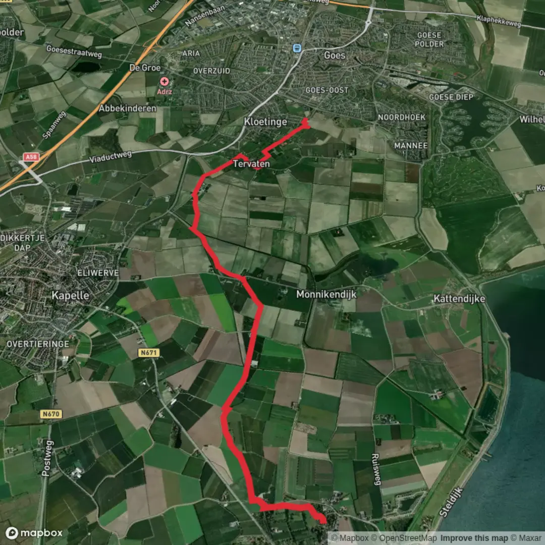 An image depicting the trail Wemeldinge to Kloetinge via Hogepad and its surrounding area.