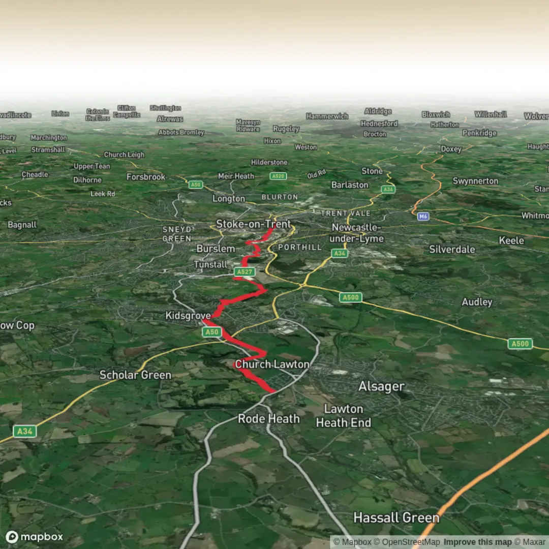 An image depicting the trail Alsager to Stoke on Trent and its surrounding area.
