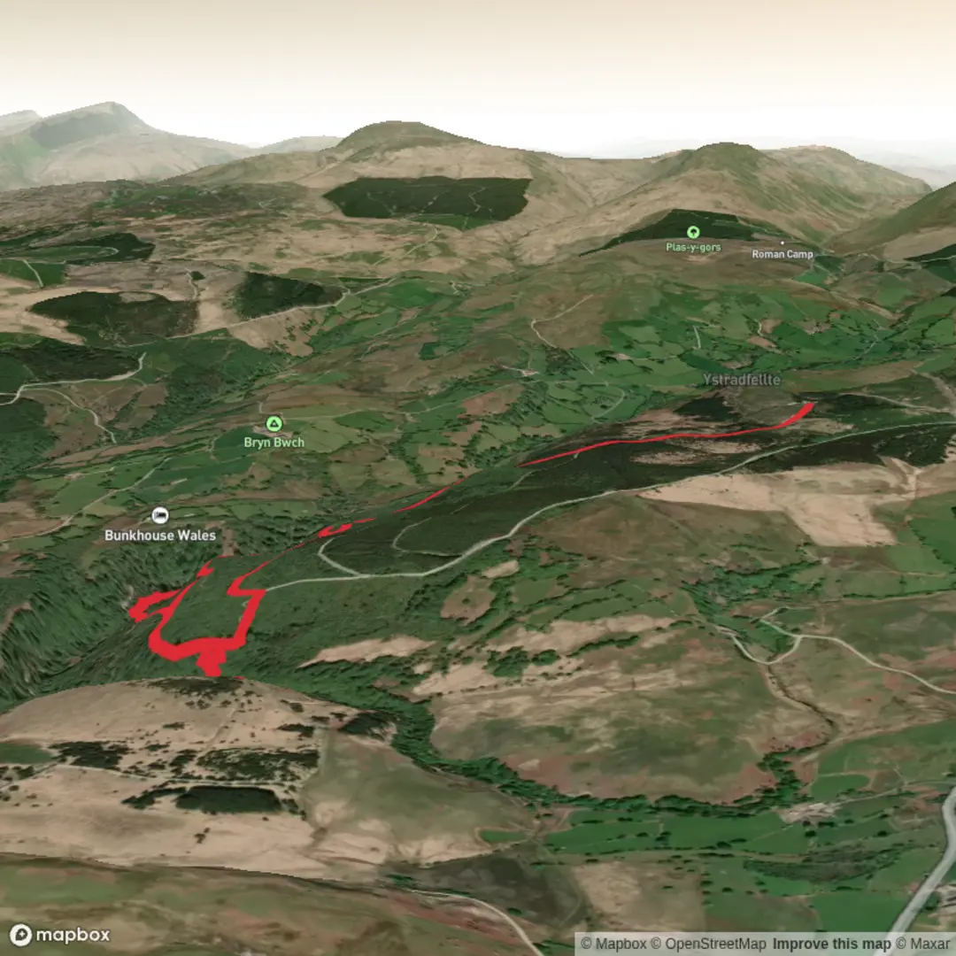 An image depicting the trail Sgŵd Clun-Gwyn, Sgŵd Isaf Clun-Gwyn, Sgŵd-y-Pannwr and Sgŵd-yr-Eira on the River Mellte and its surrounding area.