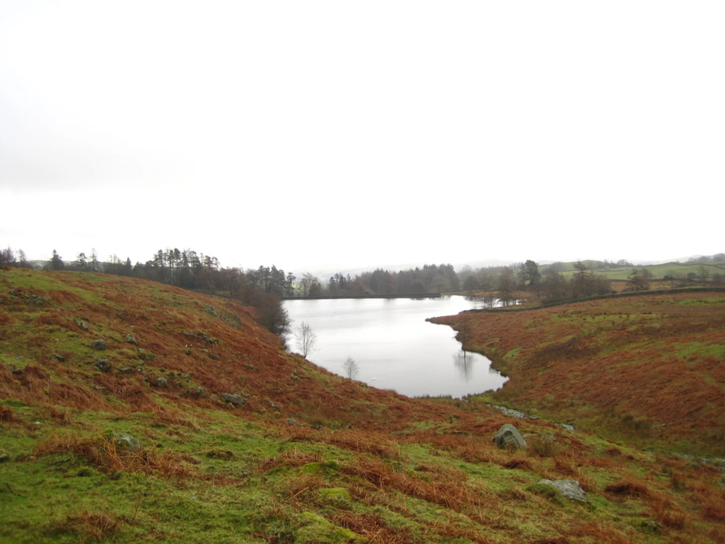 An image depicting the trail Kentmere and High Borrans Loop via Dubbs Reservoir and its surrounding area.