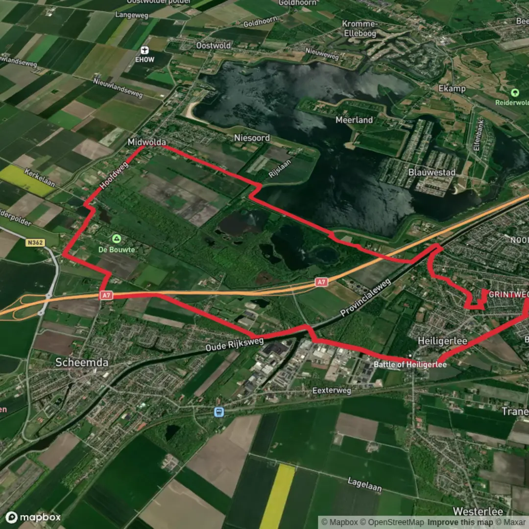 An image depicting the trail Kloostervallei, Hoofd Weg and Dollard's Heerd Loop and its surrounding area.