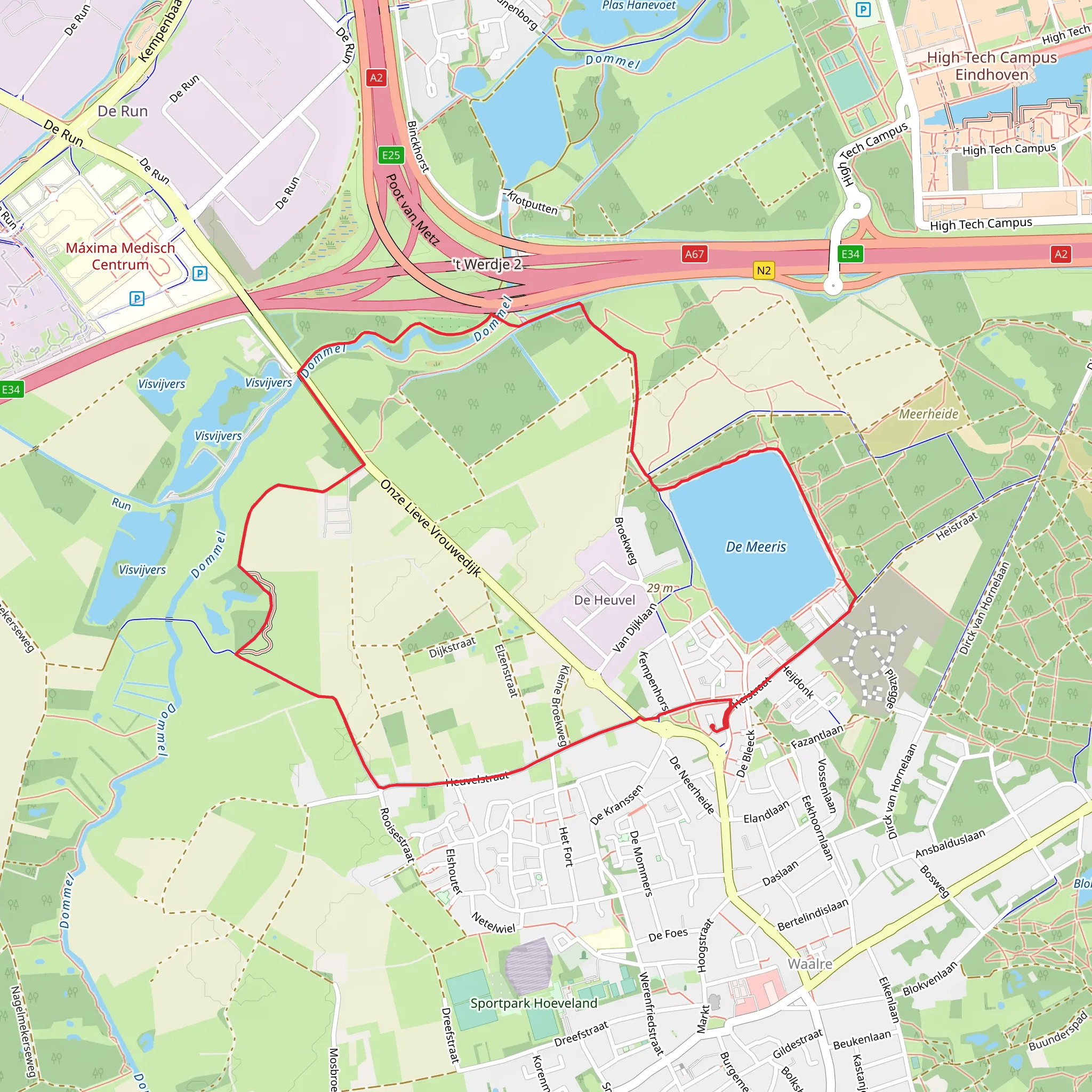 De Meers and Dommel via Meerins Wandeling and Ons Kloosterpad mobile static map