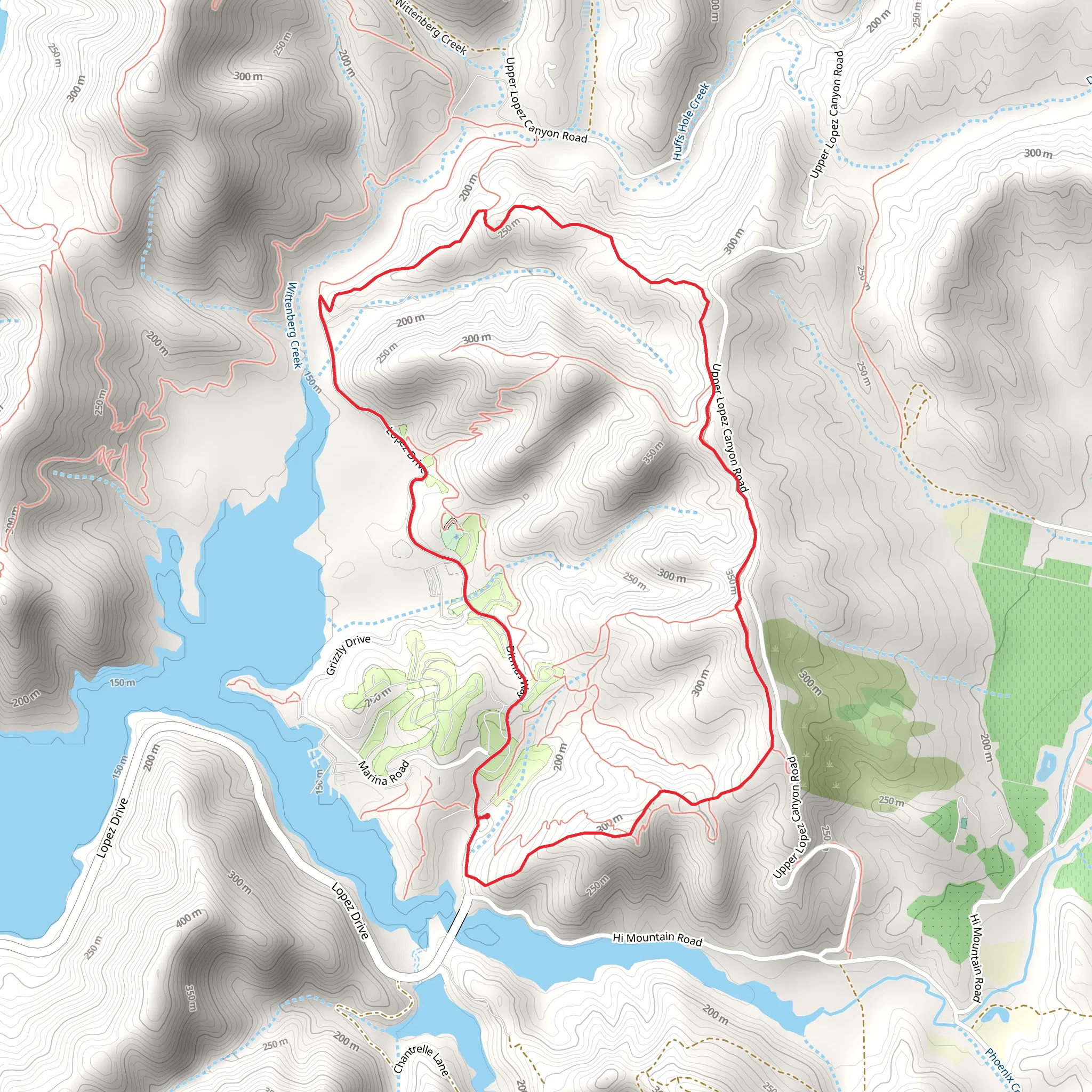 Turkey Ridge Trail, High Ridge Fire Road and Lopez Drive Loop mobile static map