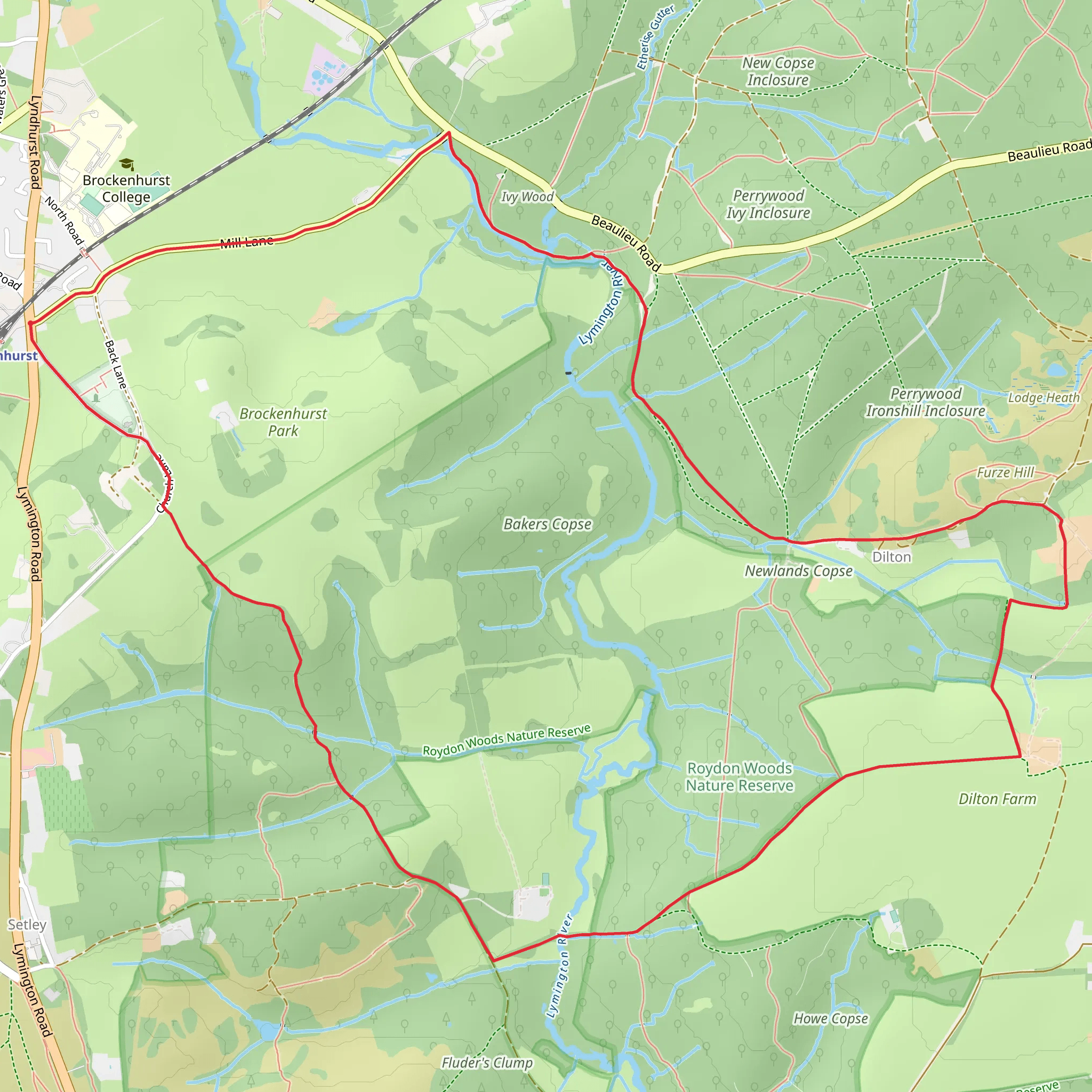Brockenhurst to Dilton Loop via Royden Woods Nature Reserve mobile static map