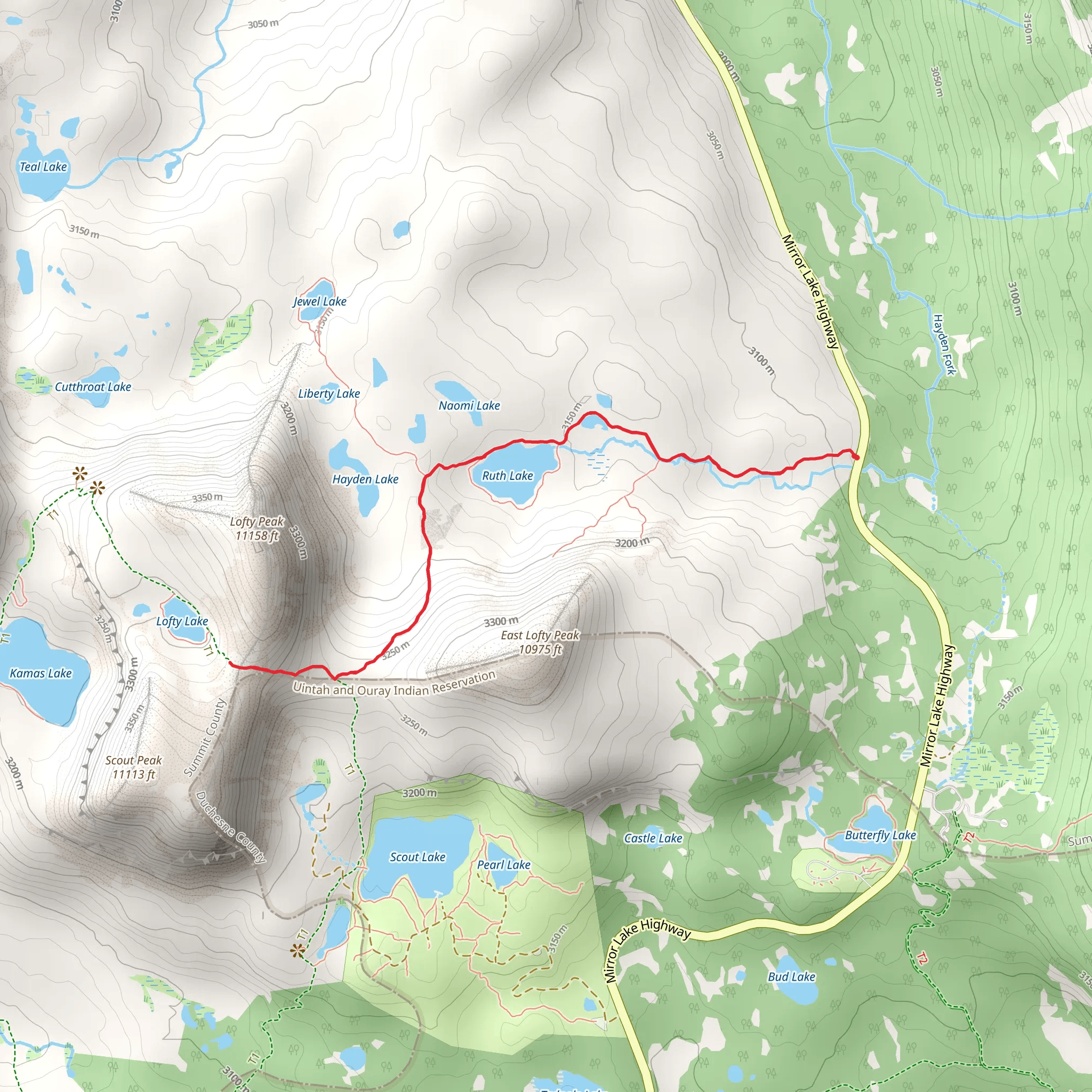 Ruth Lake Trail and Lofty Lake Trail Out and Back mobile static map
