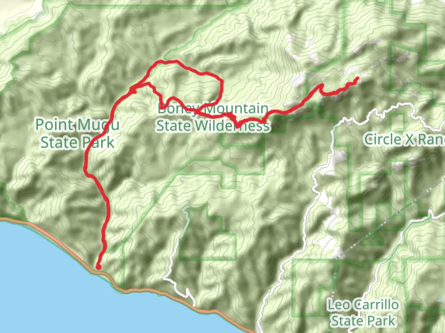 An image depicting the trail Backbone, Blue Canyon and Old Boney Loop Trail and its surrounding area.