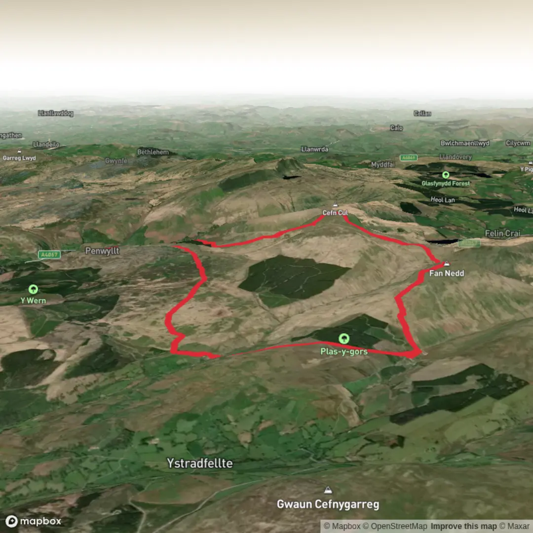 An image depicting the trail Penwyllt large loop and its surrounding area.
