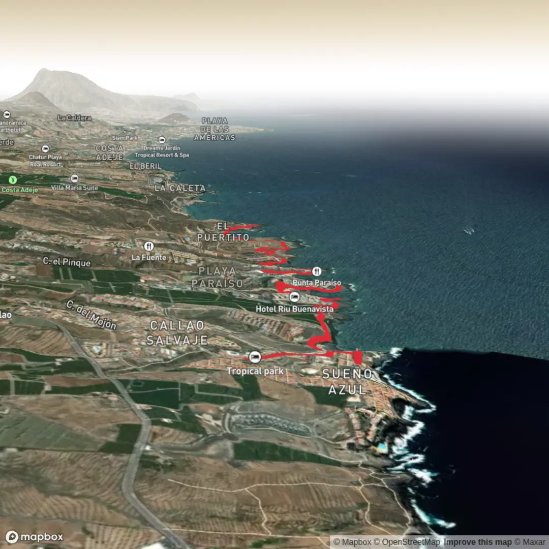 An image depicting the trail Tenerife - Feb 16 coastal run and its surrounding area.