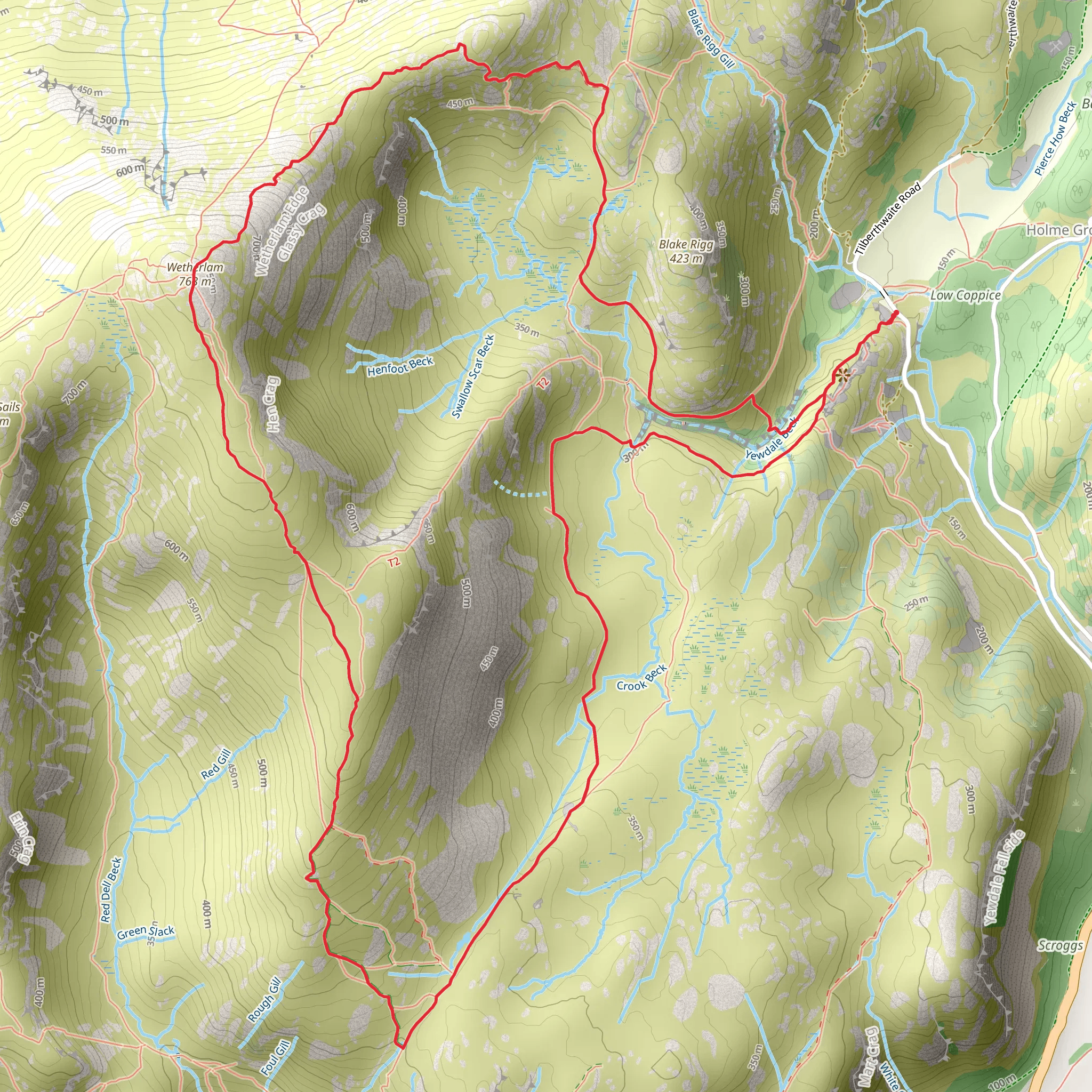 Wetherlam and Red Gill Head Moss Loop mobile static map