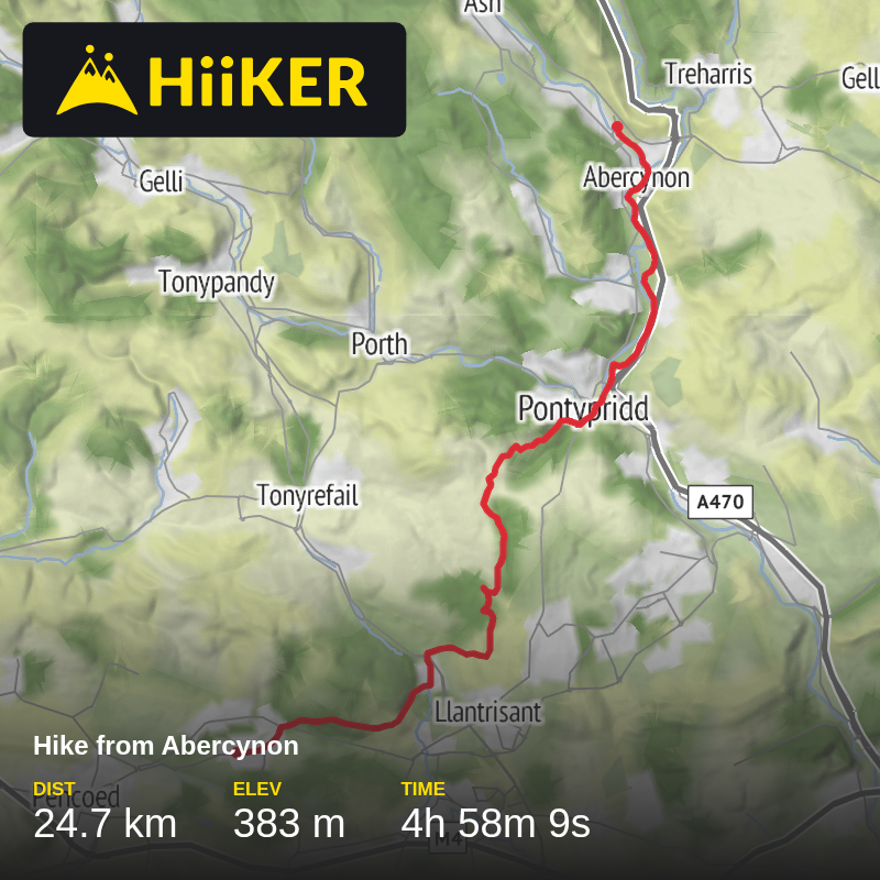 A map preview of the recording Rhondda Cynon Taff Hiking.