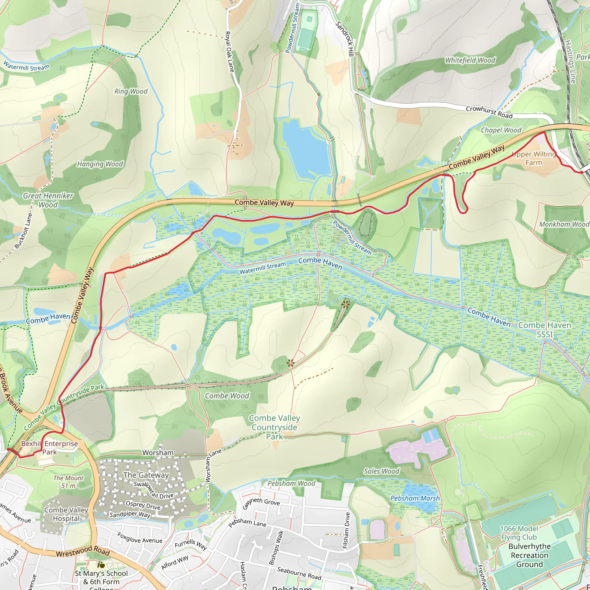 Combe Valley Greenway mobile static map