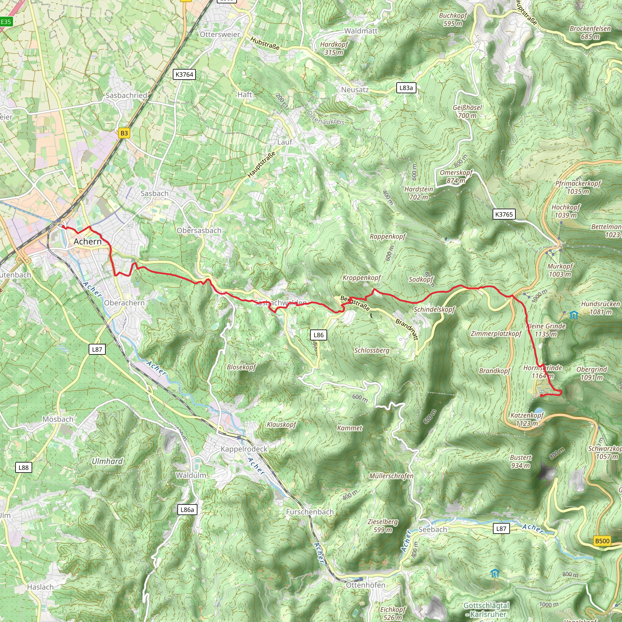 Achern to Hornisgrinde Walk mobile static map
