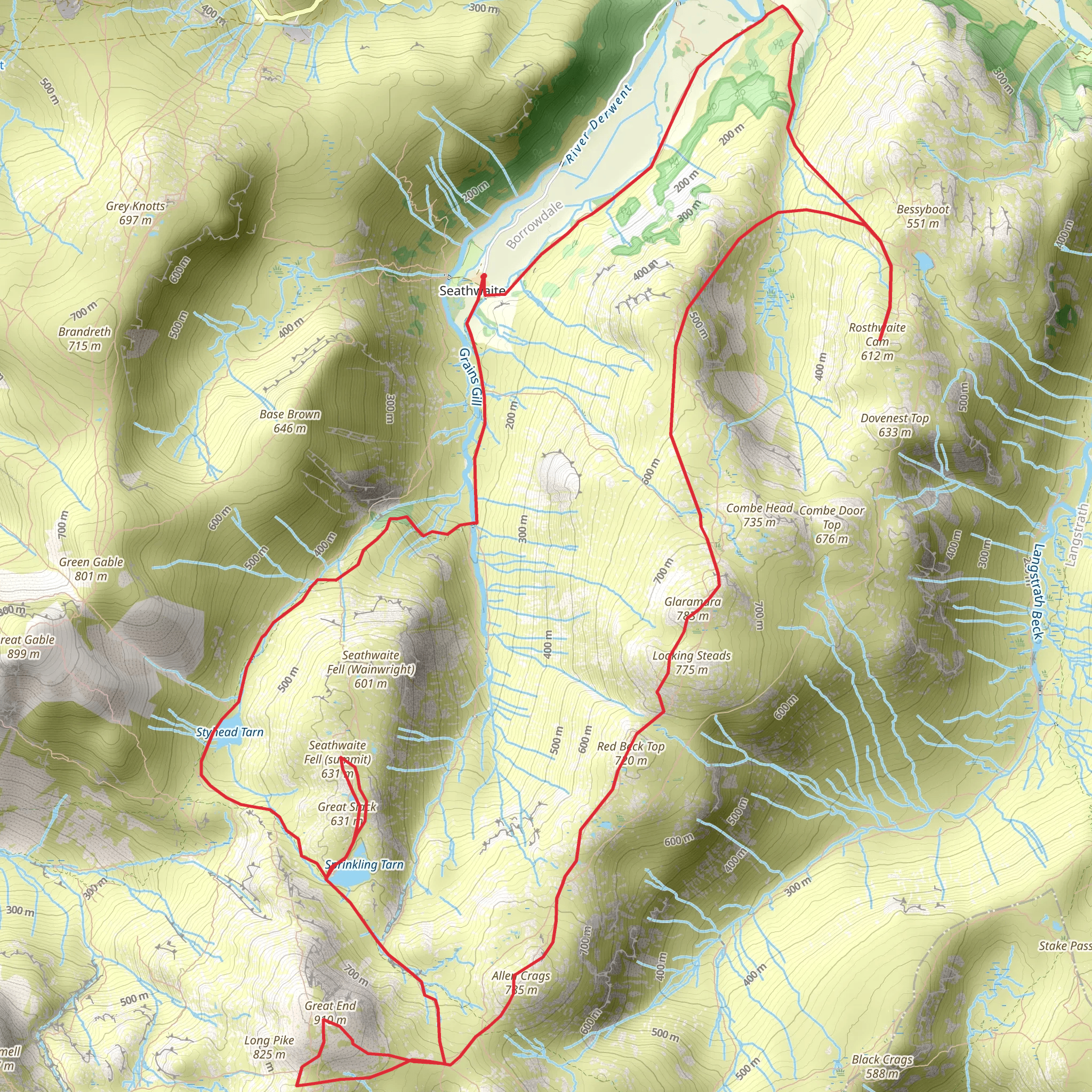Great End and Glaramara mobile static map