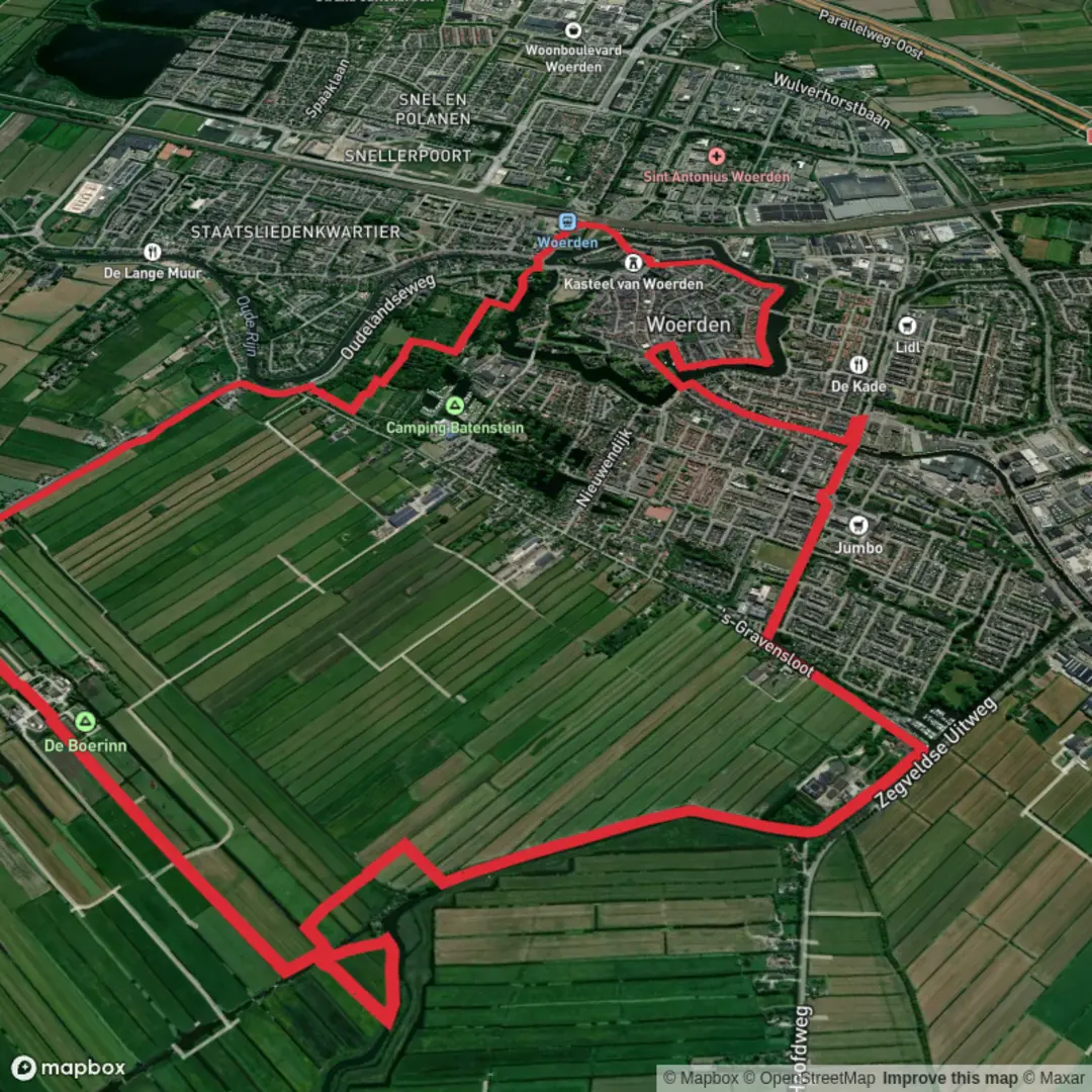 An image depicting the trail Woerden Loop via Grechtkade and its surrounding area.