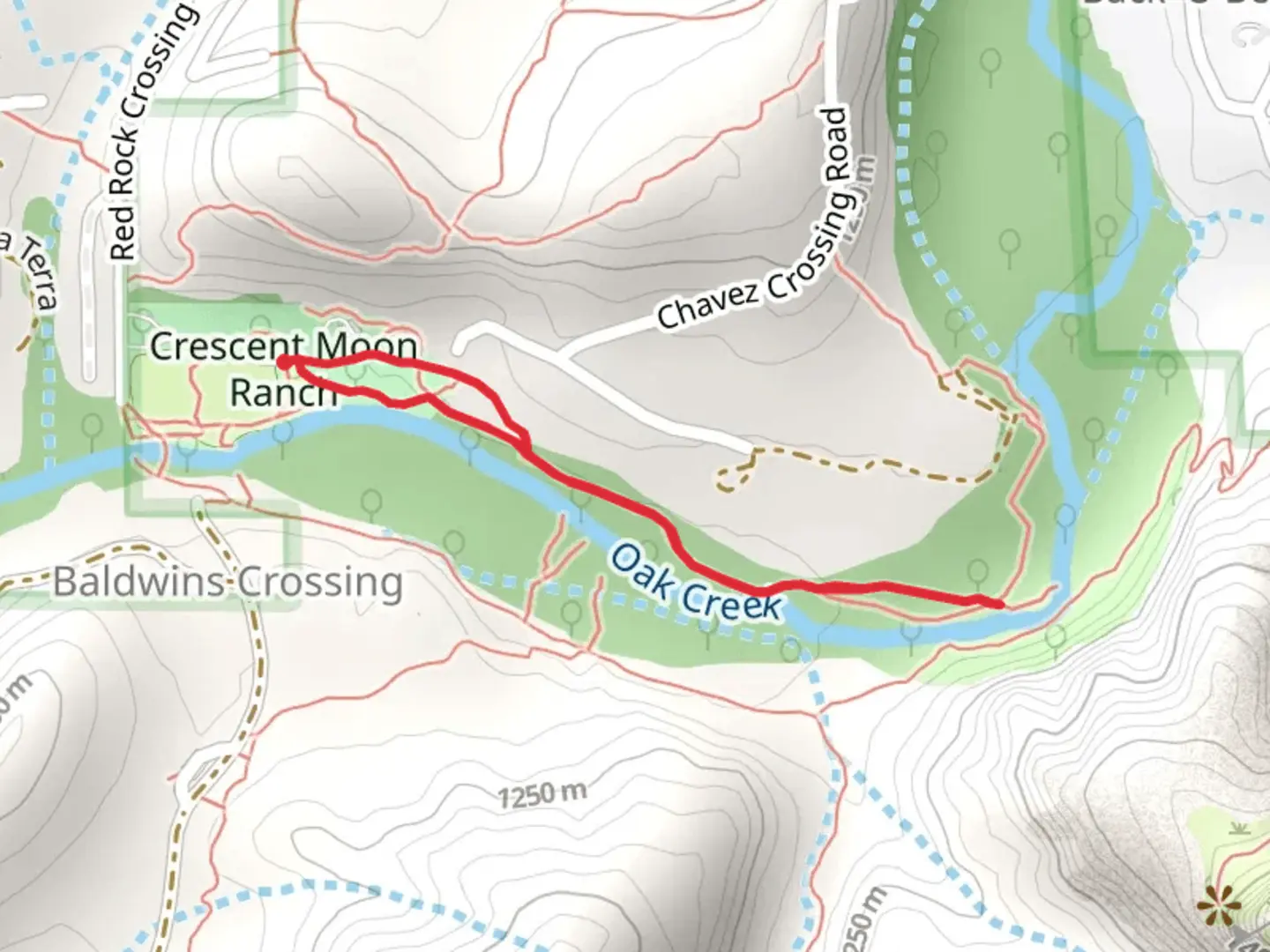 An image depicting the trail Walk along Oak Creek and its surrounding area.