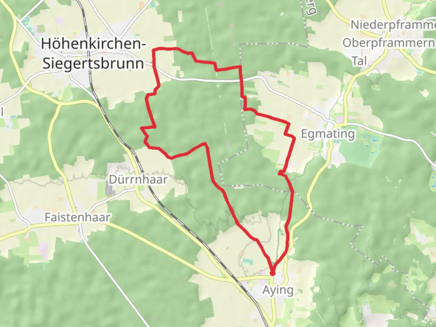 An image depicting the trail Kirchener Forst Loop - Aying and its surrounding area.