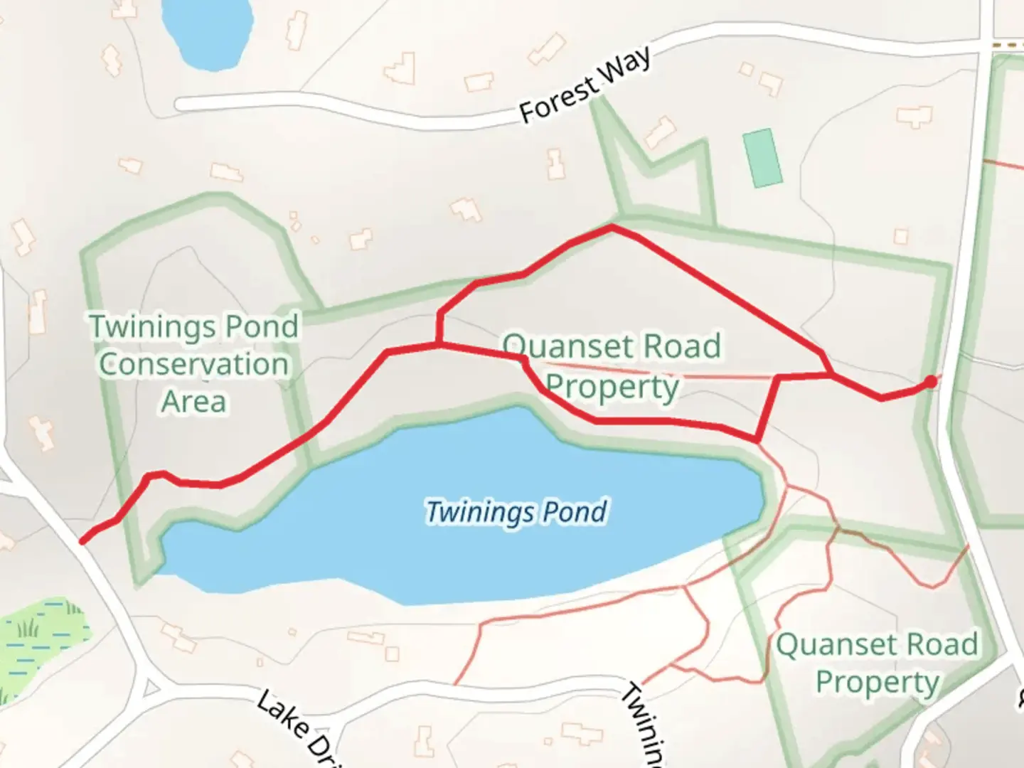 An image depicting the trail Twinings Pond and its surrounding area.