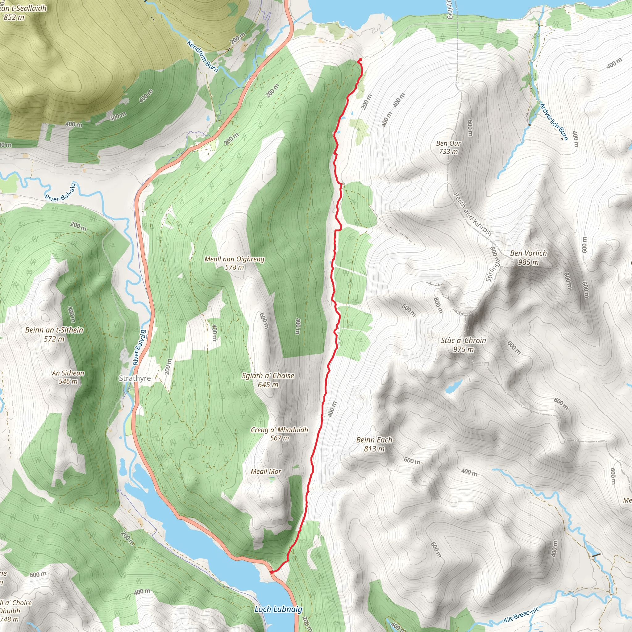 Glen Ample along Ardchullarie Burn mobile static map