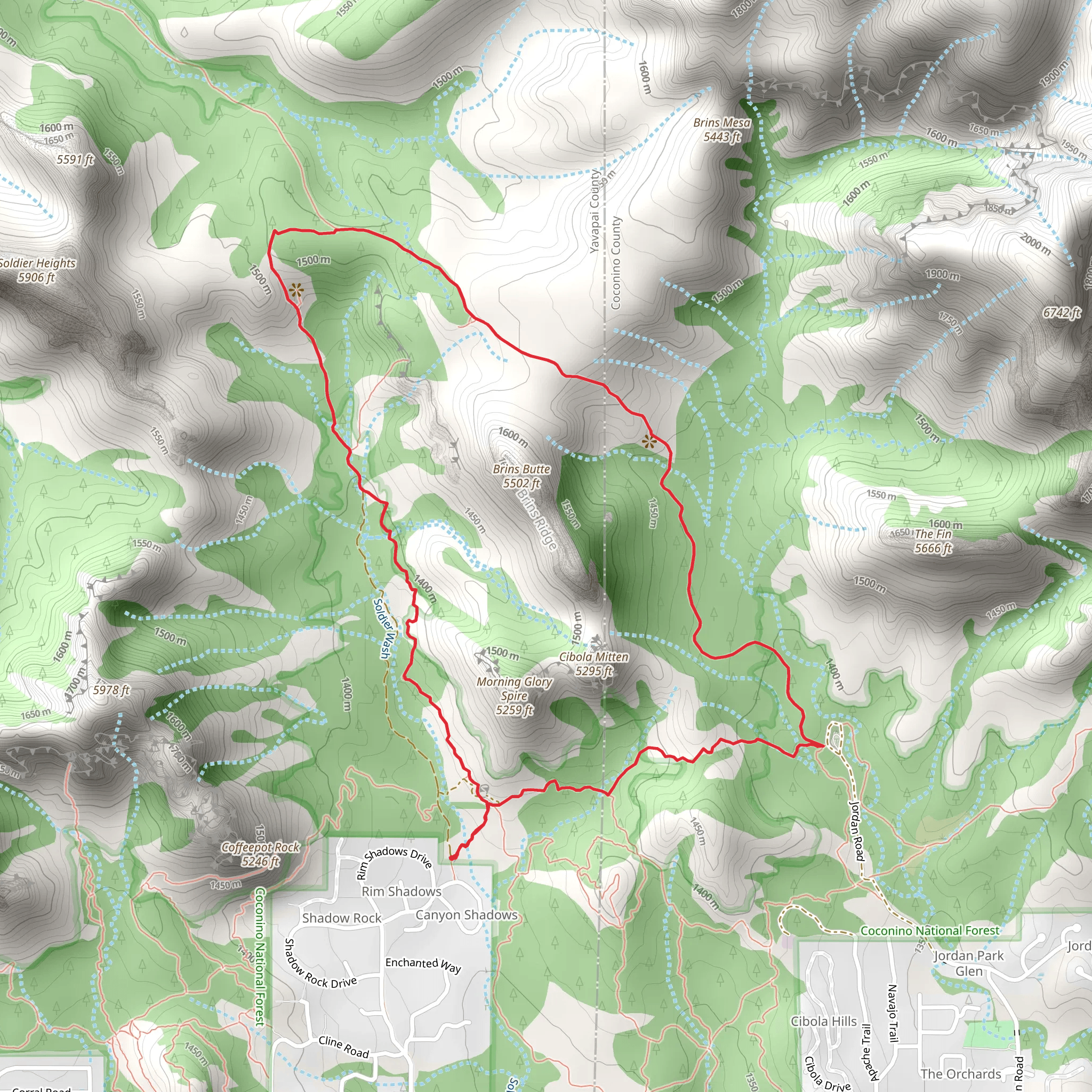Soldier Pass, Brins Mesa and Jordan Loop Trail mobile static map