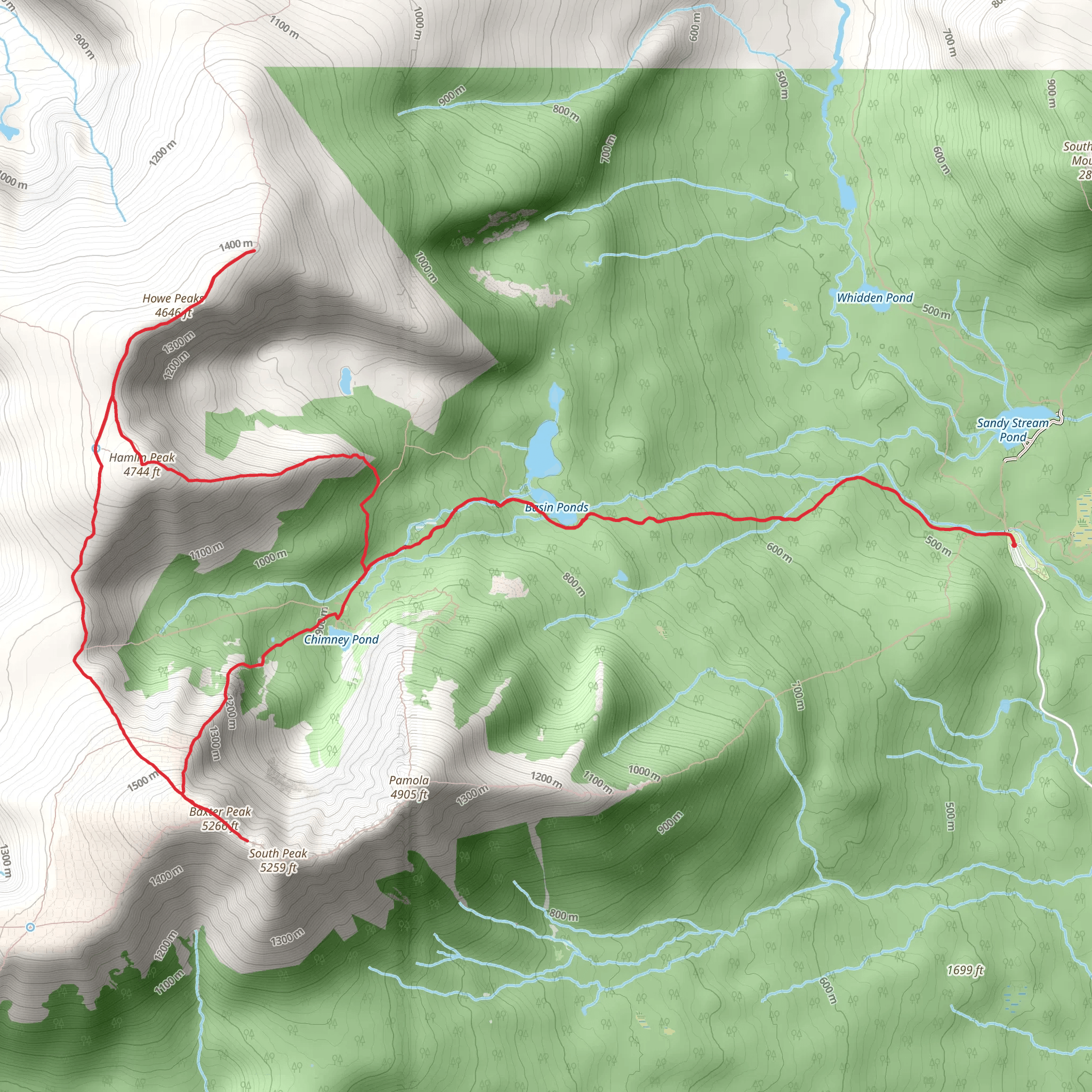 Mount Katahdin and Hamlin Peak via Chimney Pond Trail mobile static map