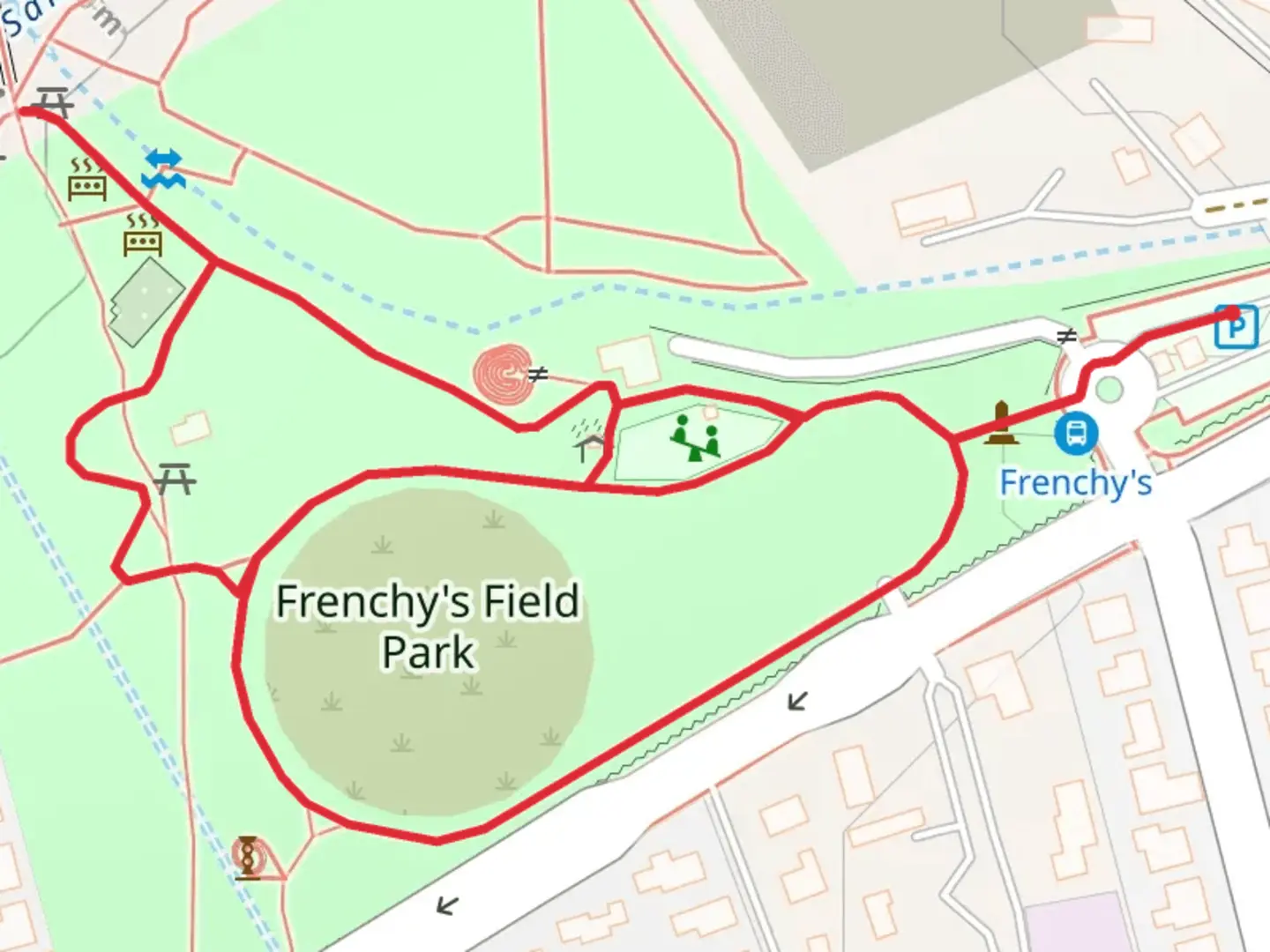 An image depicting the trail Frenchy's Field Park Loop and its surrounding area.