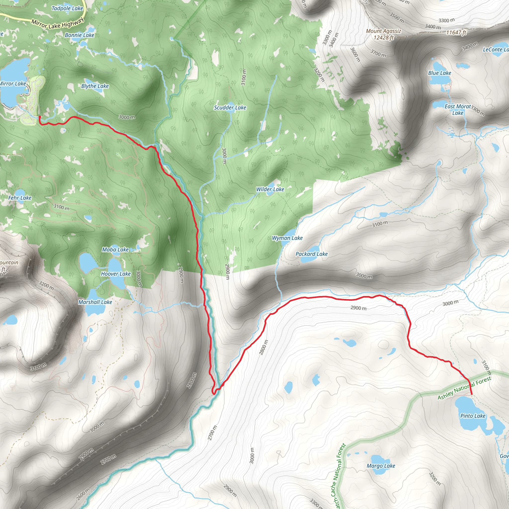 Pinto Lake via Duchesne River Trail mobile static map