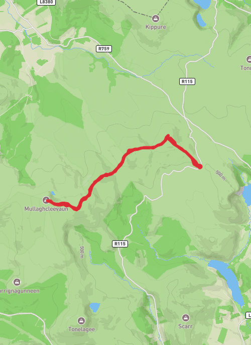 Mullaghcleevaun via Sally Gap mobile static map