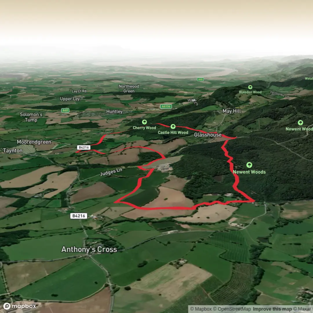 An image depicting the trail May Hill Glasshouse Circular and its surrounding area.