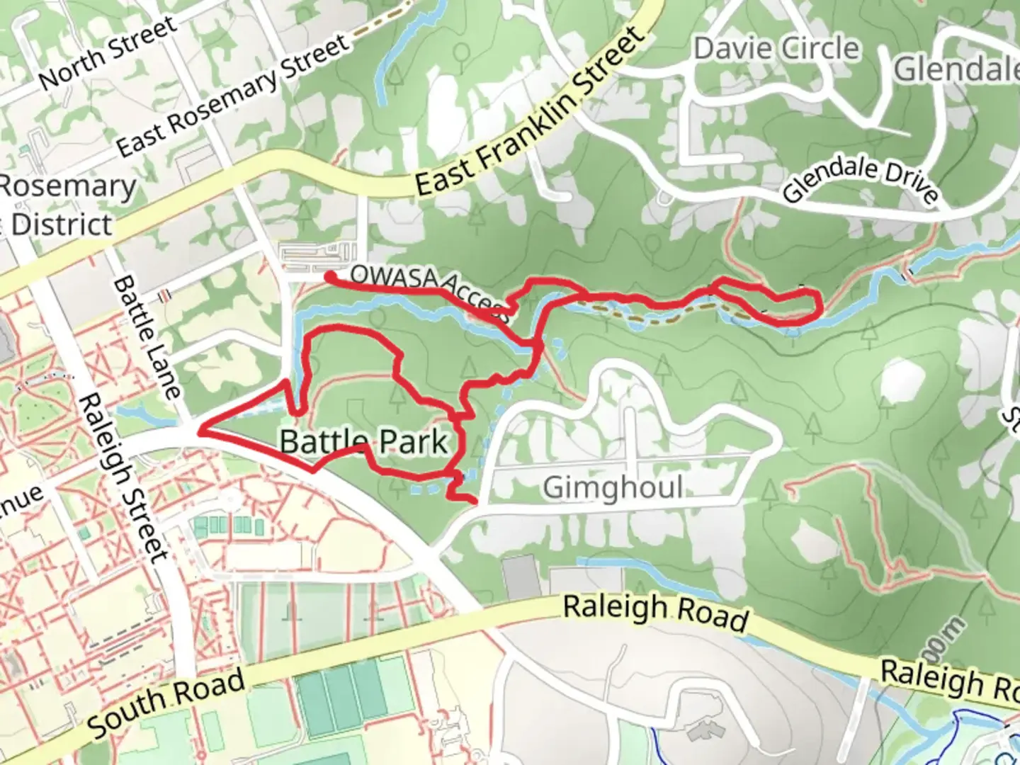 An image depicting the trail Solitary Hill, Deer Track and Sourwood Loop Trail and its surrounding area.
