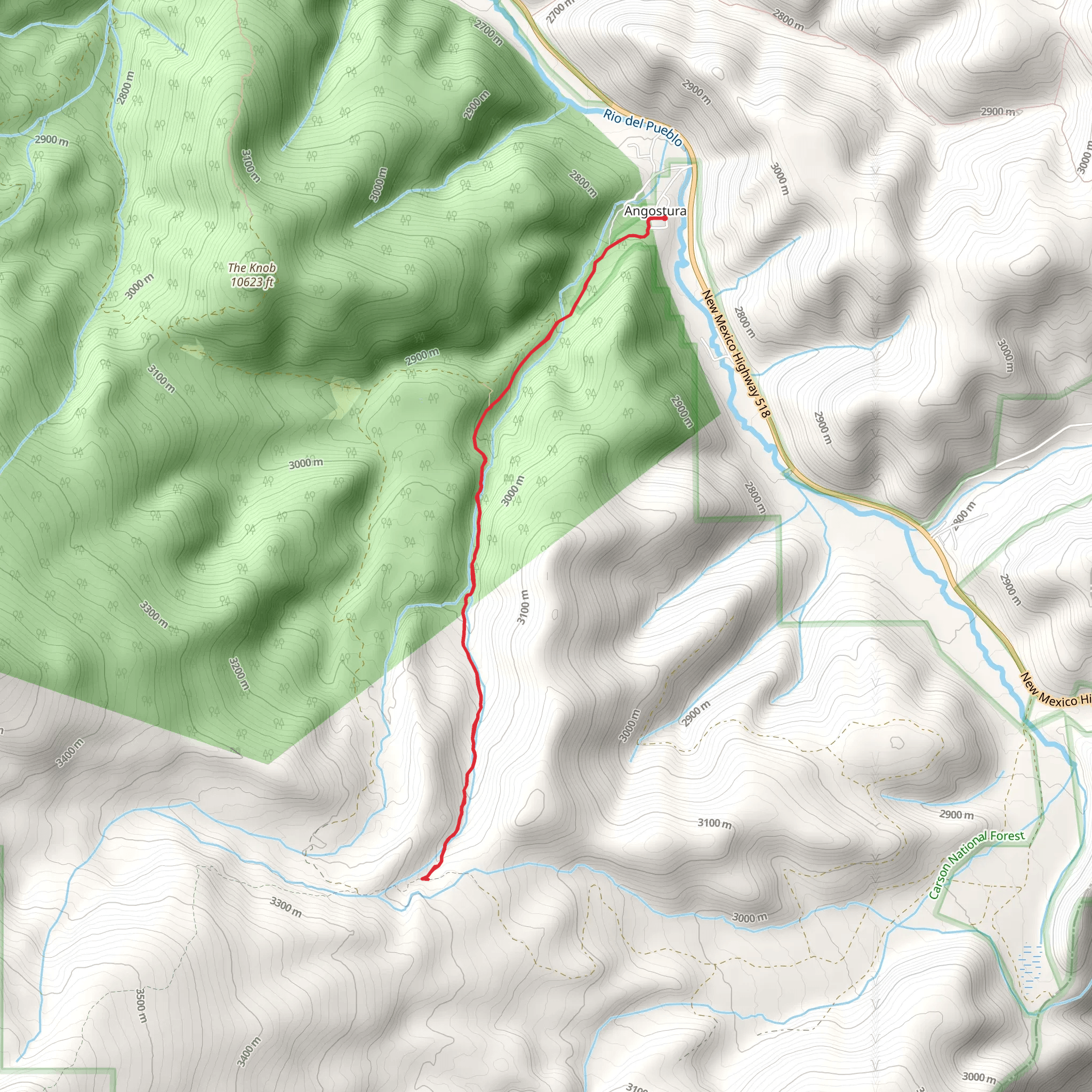 Rito Angostrua via Angostura Trail mobile static map