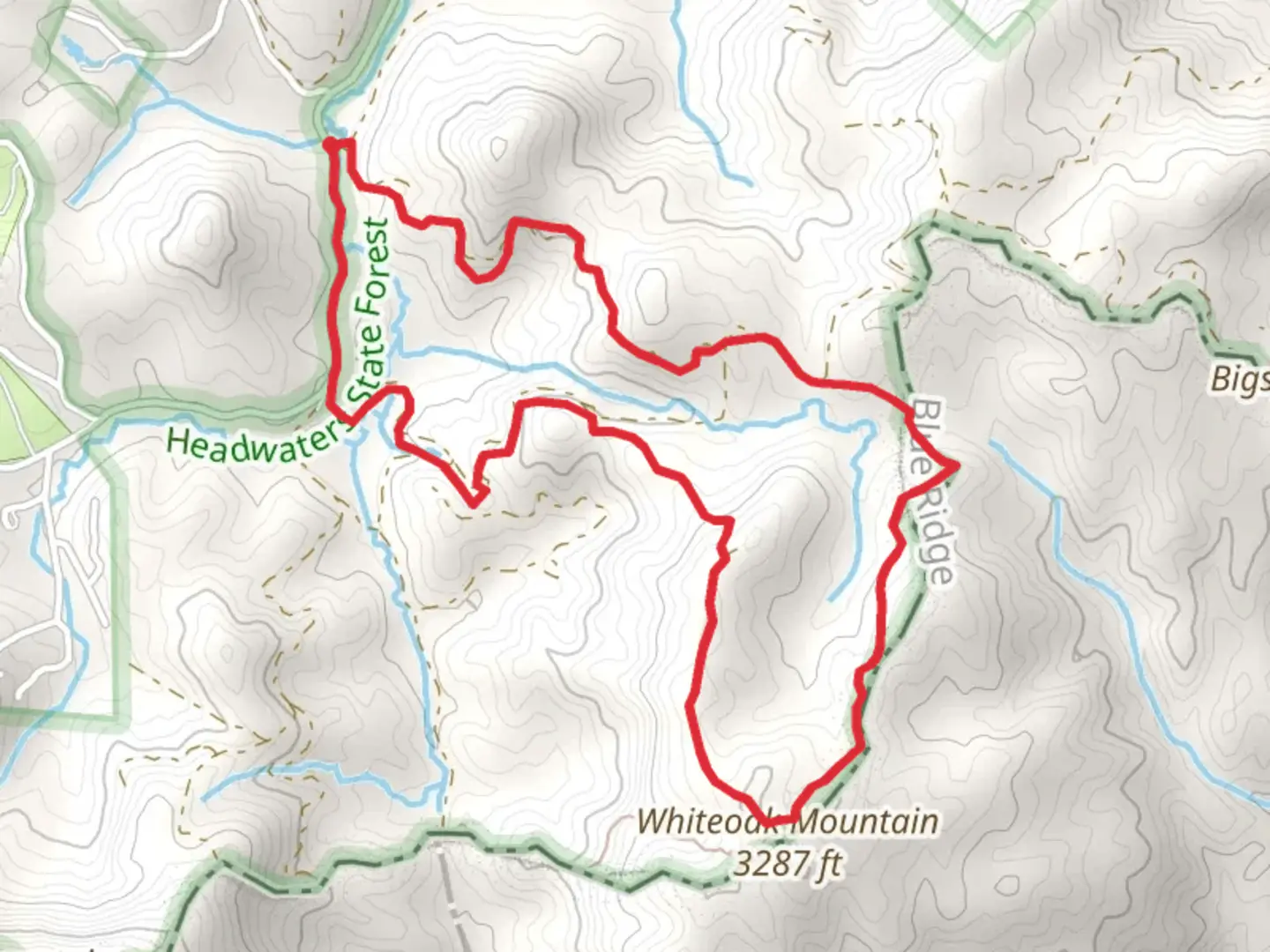 An image depicting the trail White Oak Mountain Loop and its surrounding area.