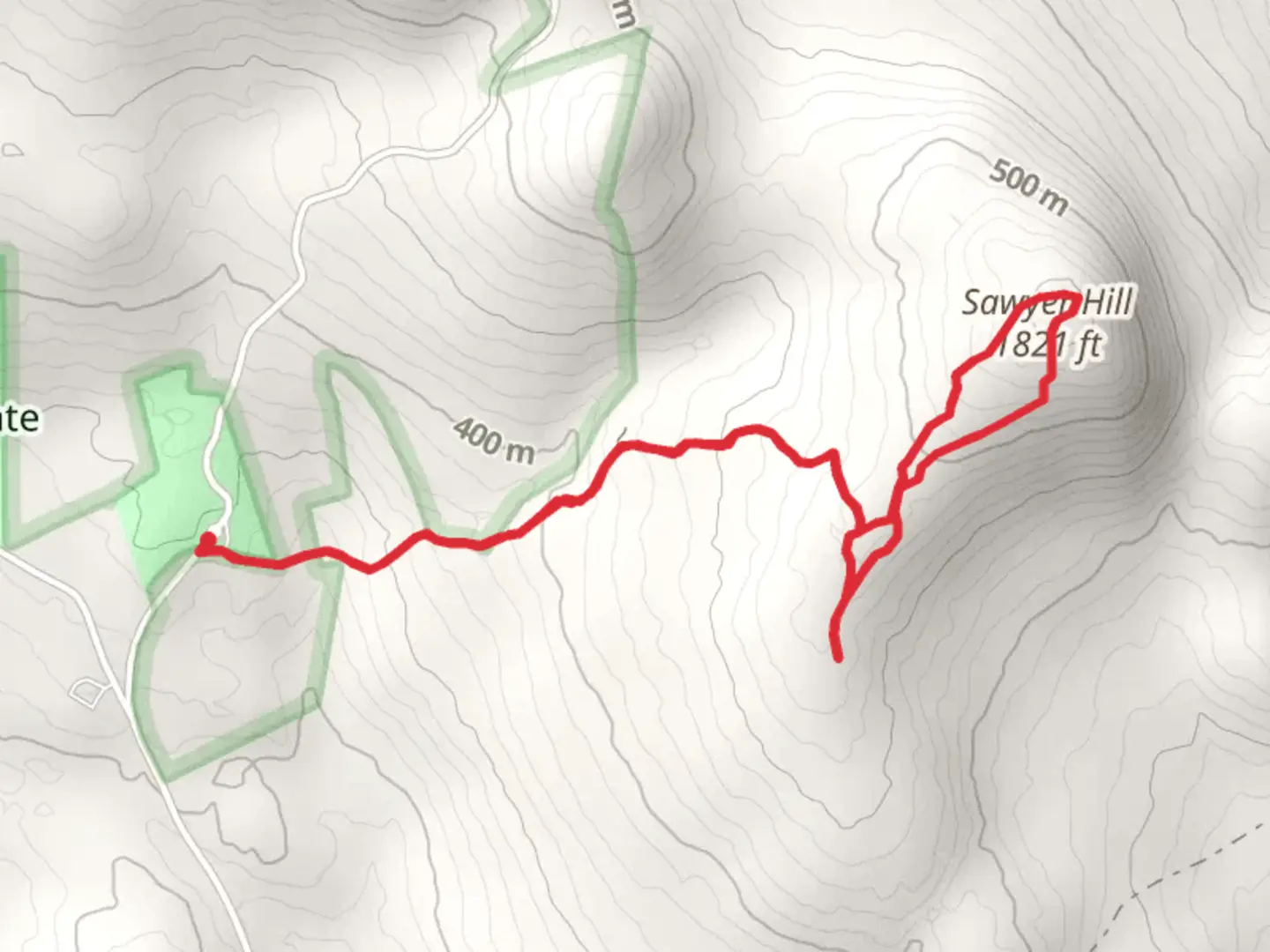 An image depicting the trail Sawyer Hill Loop and its surrounding area.