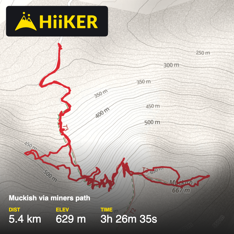 A map preview of the recording Muckish via miners path.