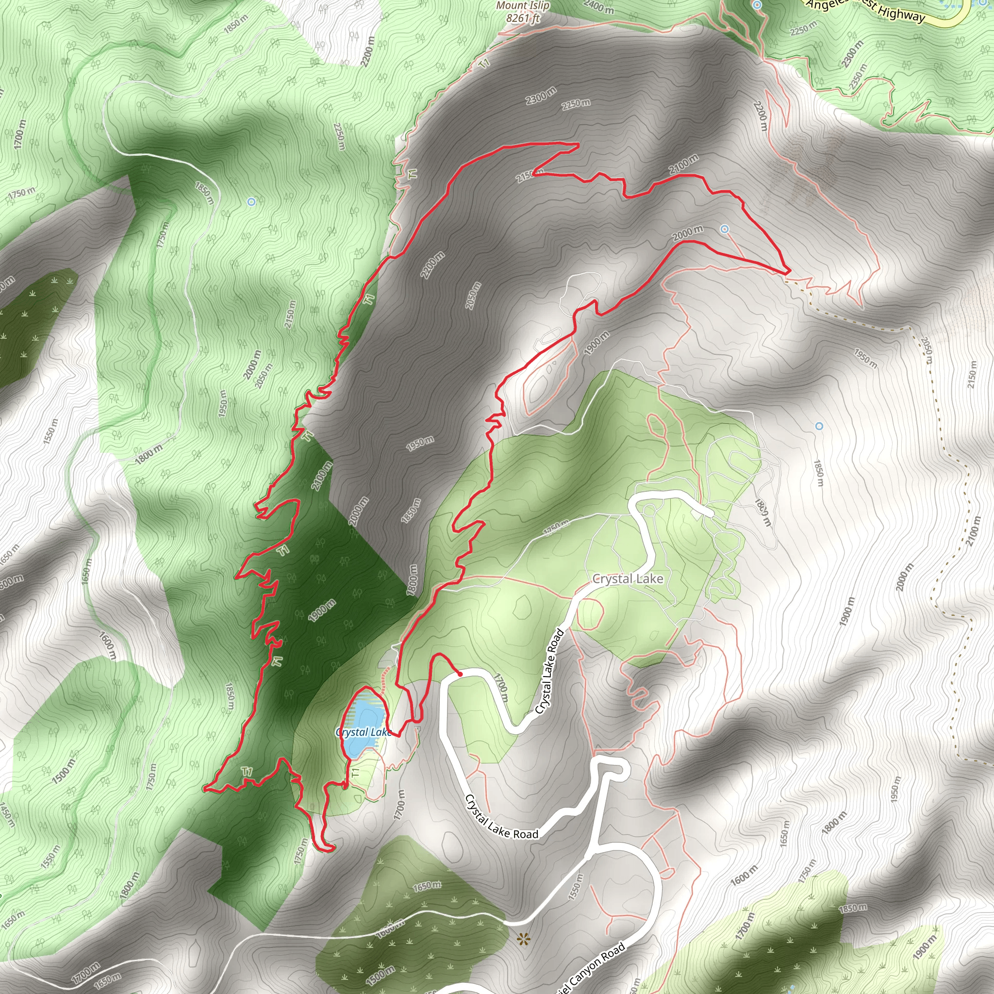 Crystal Lake, Islip Wawona and Big Cienega Loop Trail mobile static map