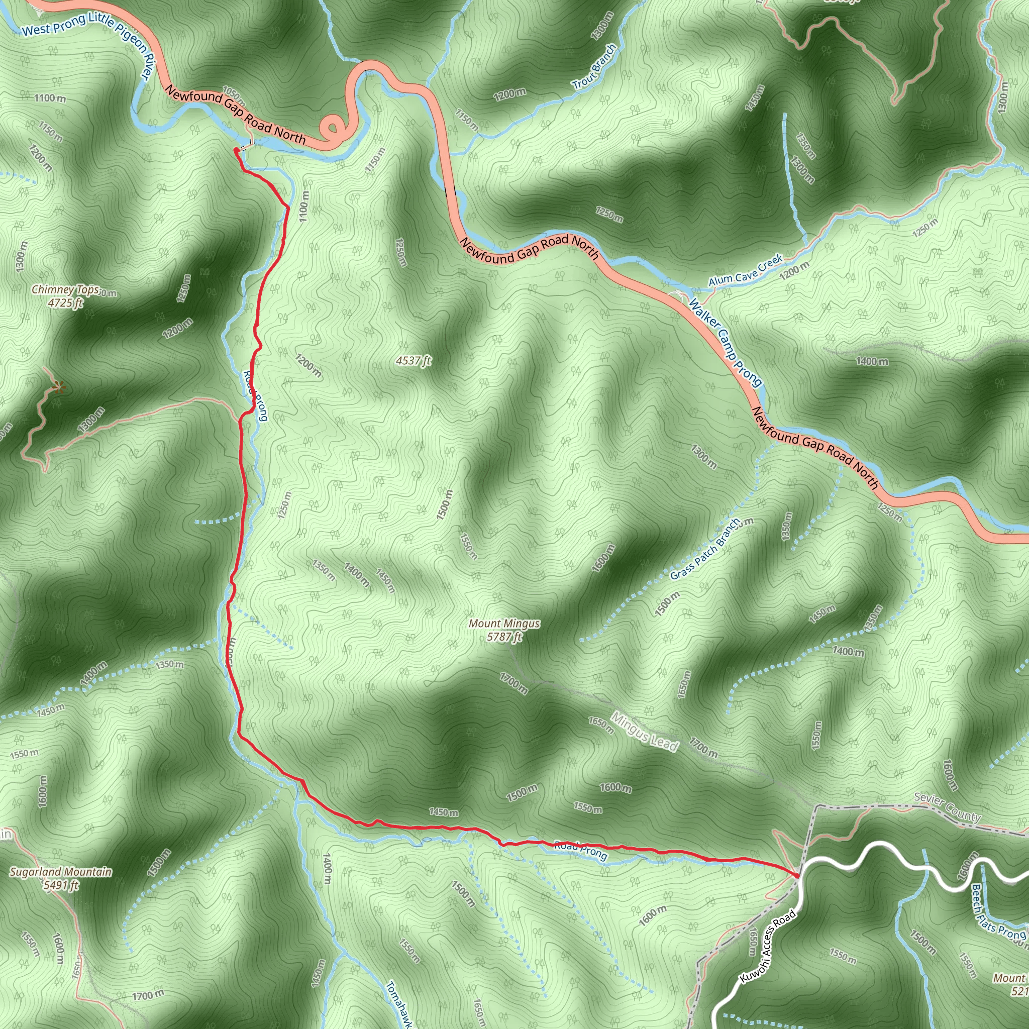 Road Prong and Chimney Tops Trail mobile static map