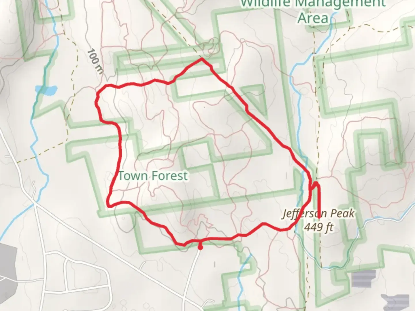 An image depicting the trail Town Forest Loop and its surrounding area.