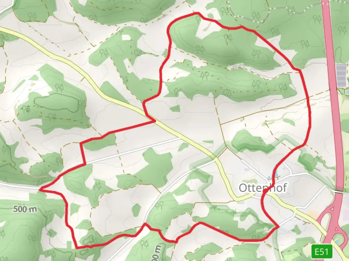 An image depicting the trail Rundweg um Ottenhof and its surrounding area.