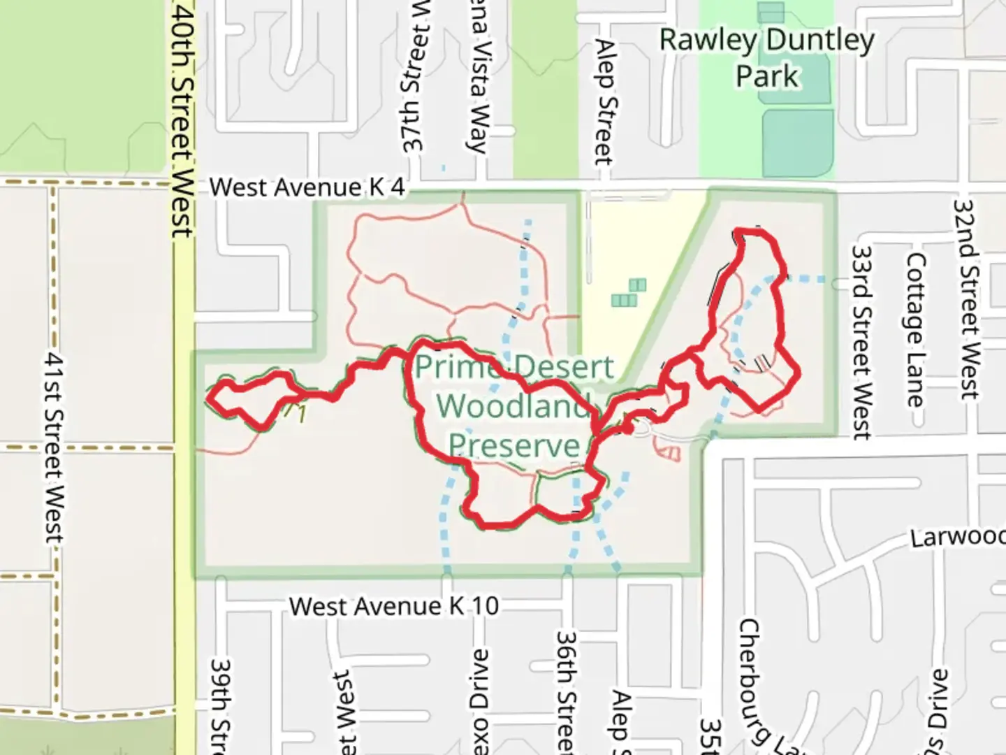 An image depicting the trail Prime Desert Woodland Preserve Loop and its surrounding area.