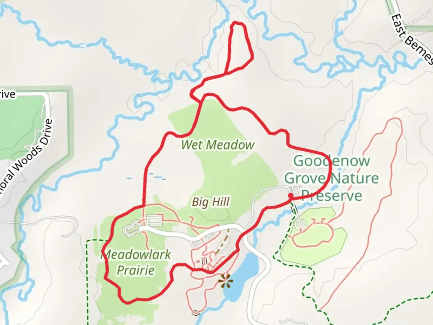 An image depicting the trail Big Hill Loop and its surrounding area.