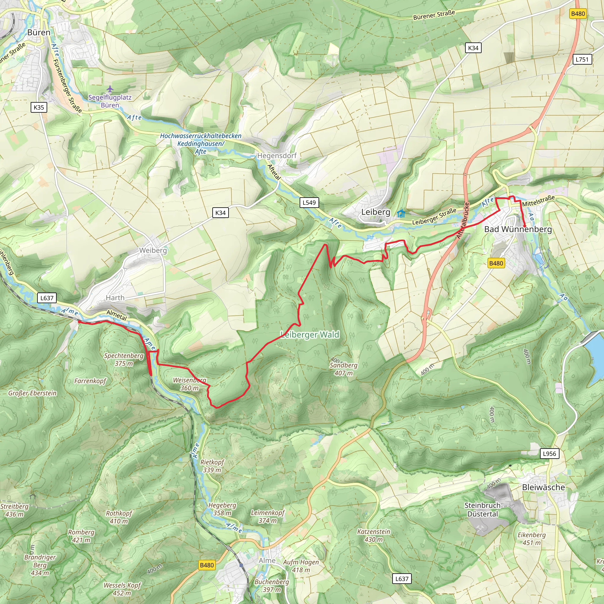 Bad Wunnenberg to Ringelstein Walk mobile static map