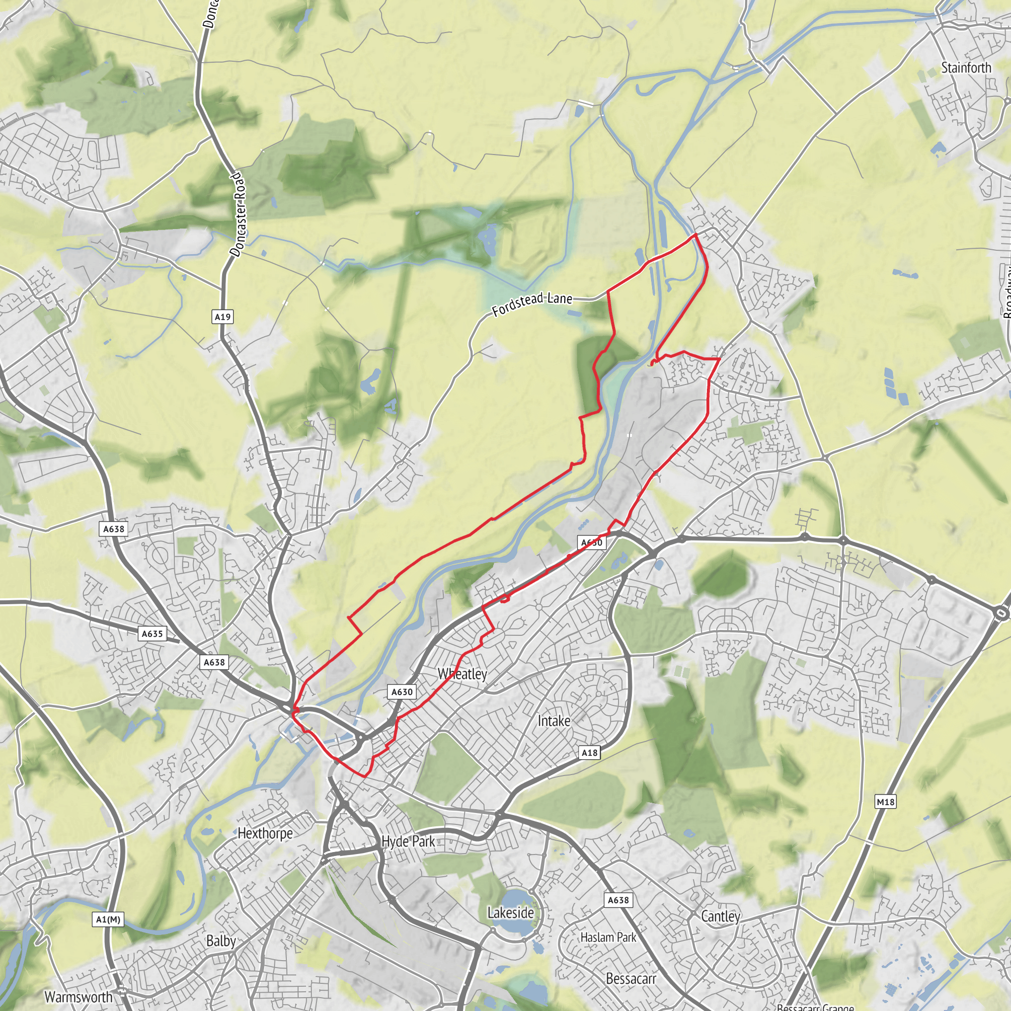 Walk from Evans Halshaw via Barnby Dun mobile static map