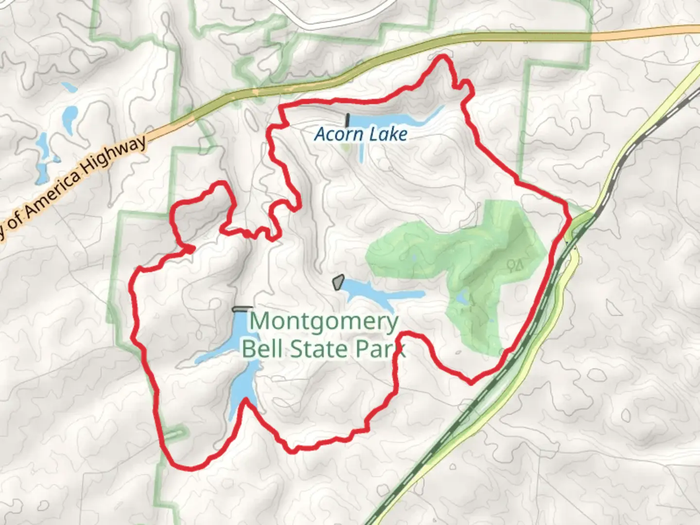 An image depicting the trail Montgomery Bell Loop Trail and its surrounding area.