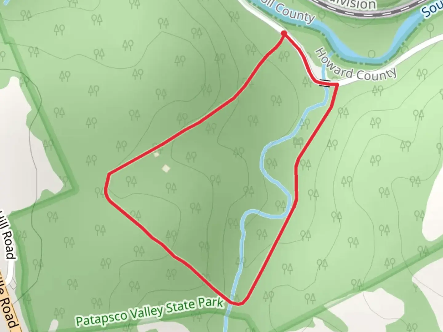 An image depicting the trail South Branch Patapsco River Road Loop and its surrounding area.