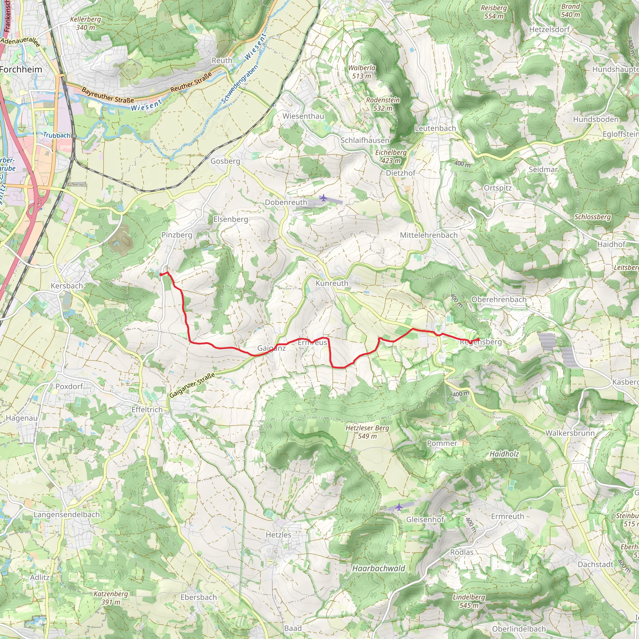 Kleine Lohe to Regensberg via Pinzberg-Regensberg mobile static map