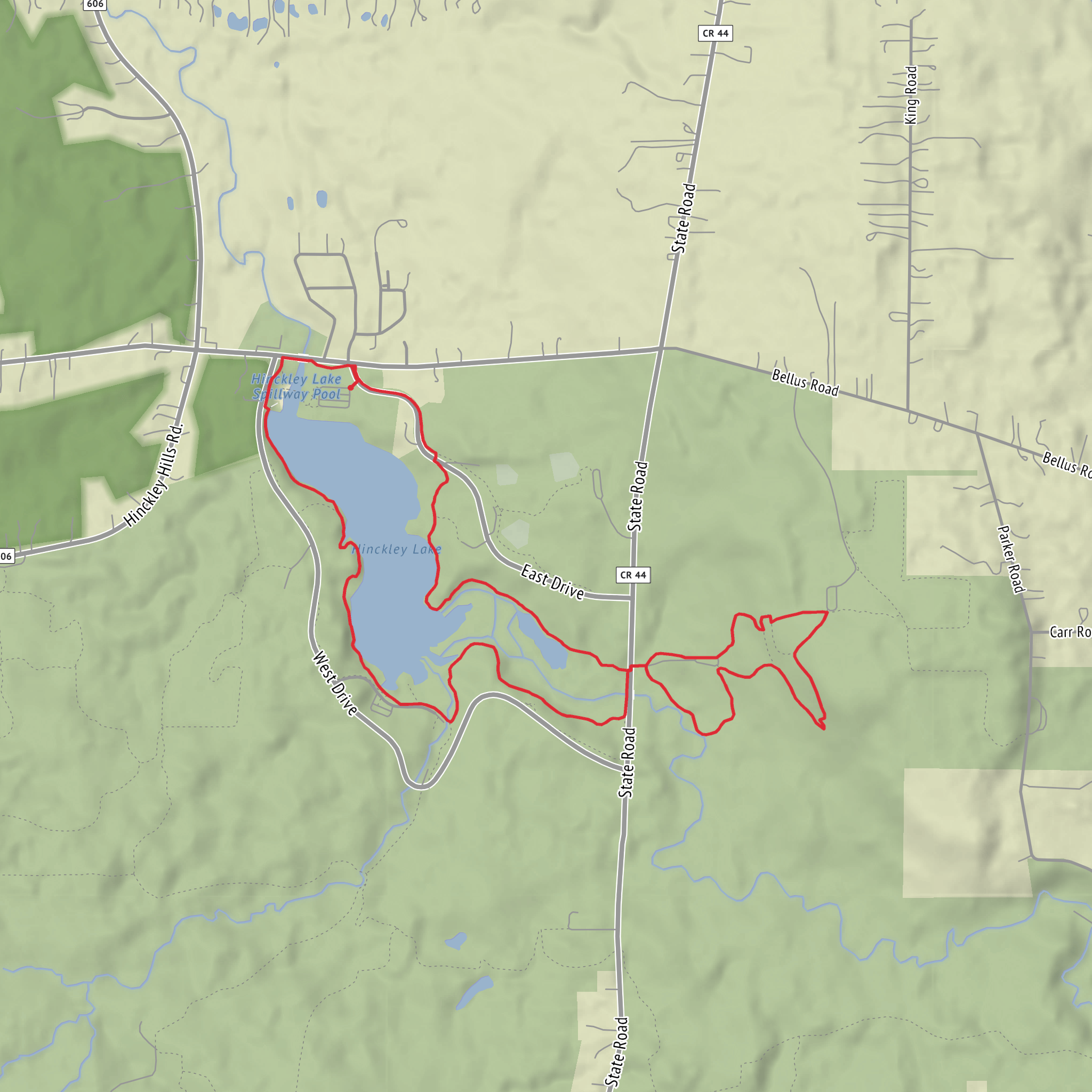 Hinckley Lake via Hinckley Lake Loop Trail and Whipp's Ledges Loop Trail mobile static map
