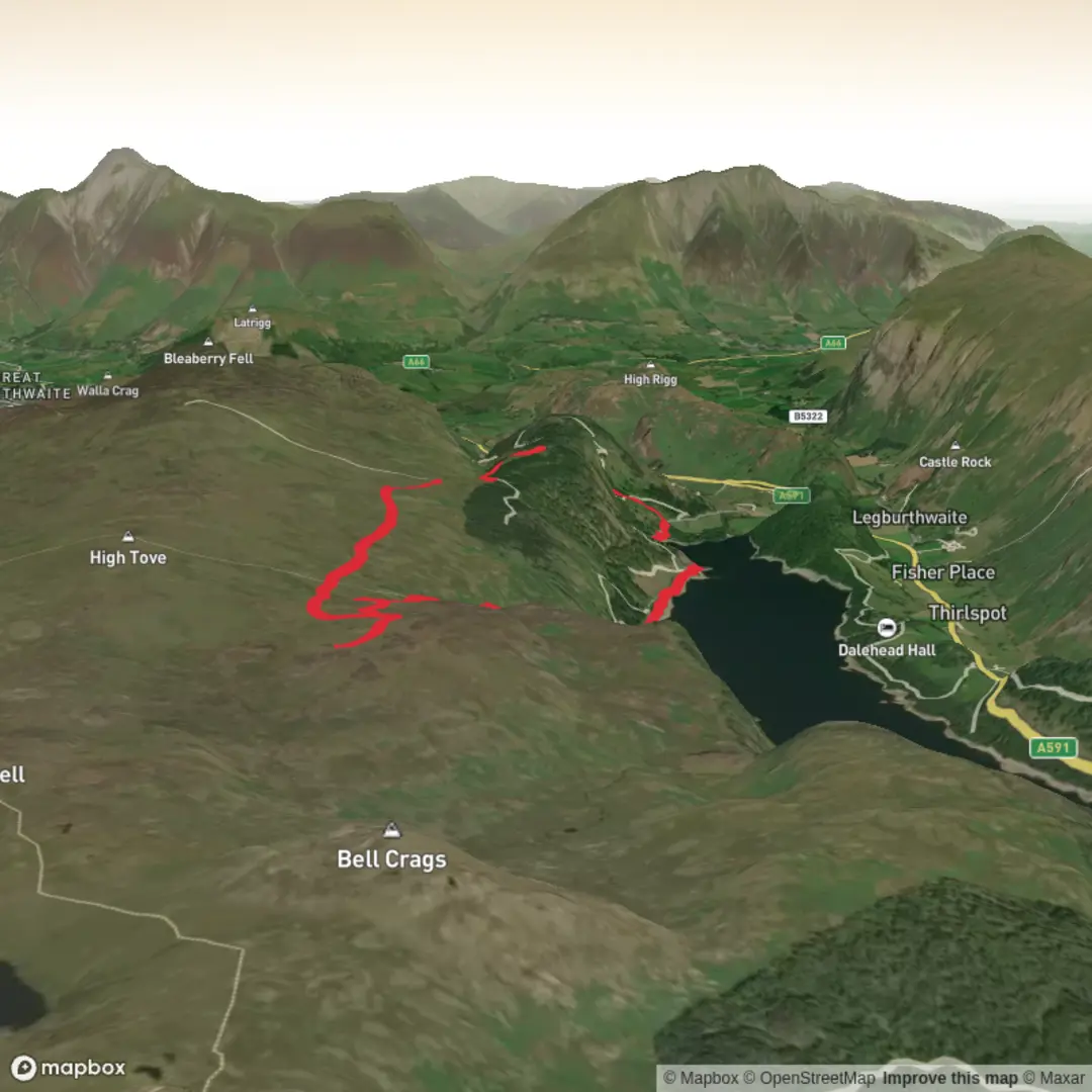 An image depicting the trail Raven Crag and Armboth Fell Loop - 2 WRs and its surrounding area.