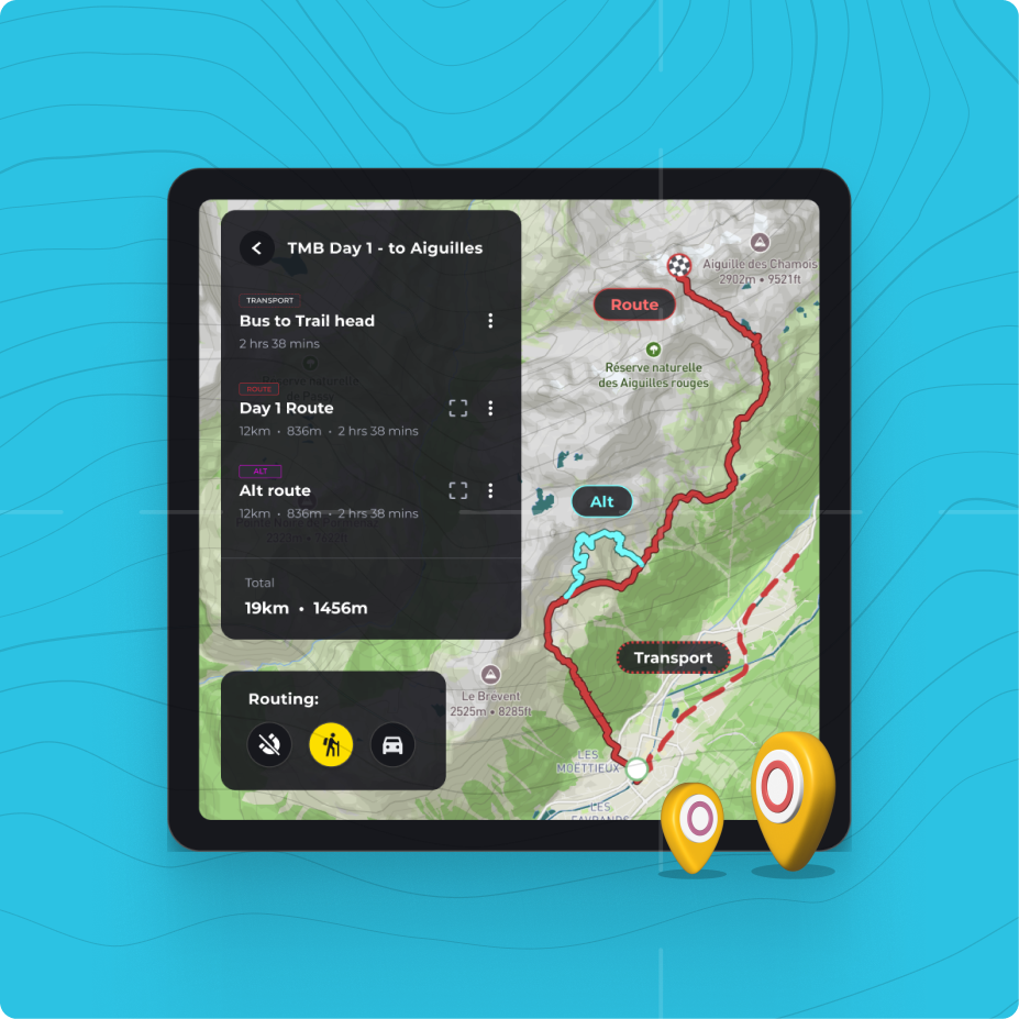 Find places to eat, sleep & visit on route