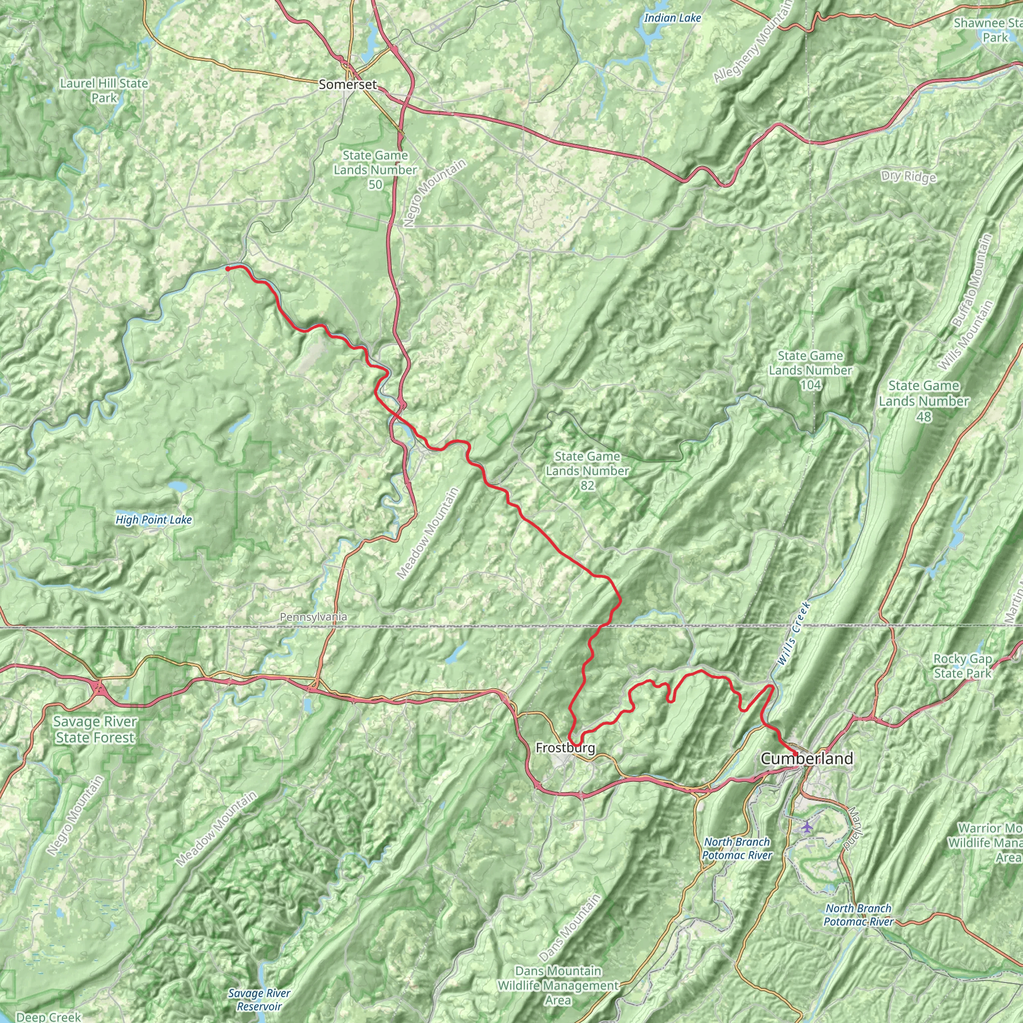 Rockwood to Cumberland via Great Allegheny Passage mobile static map