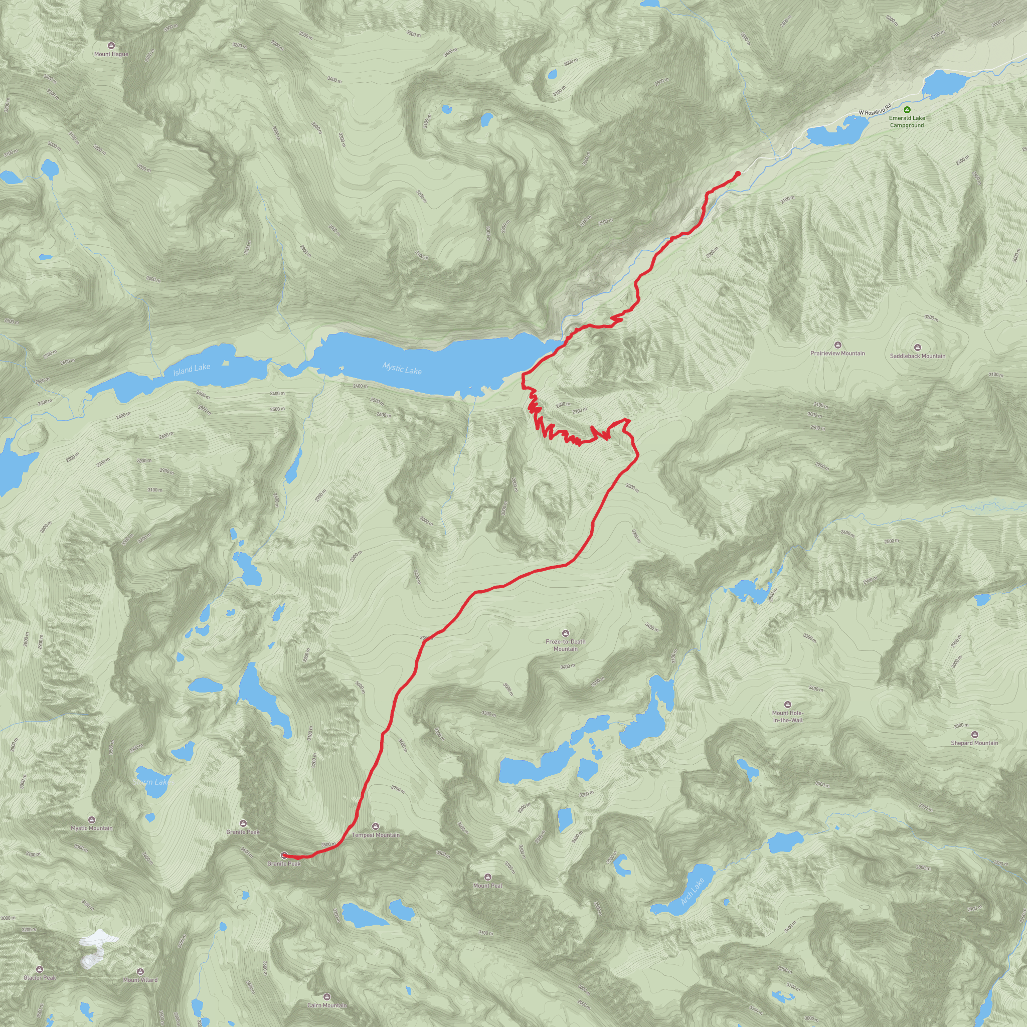 Granite Peak via Mystic Lake mobile static map